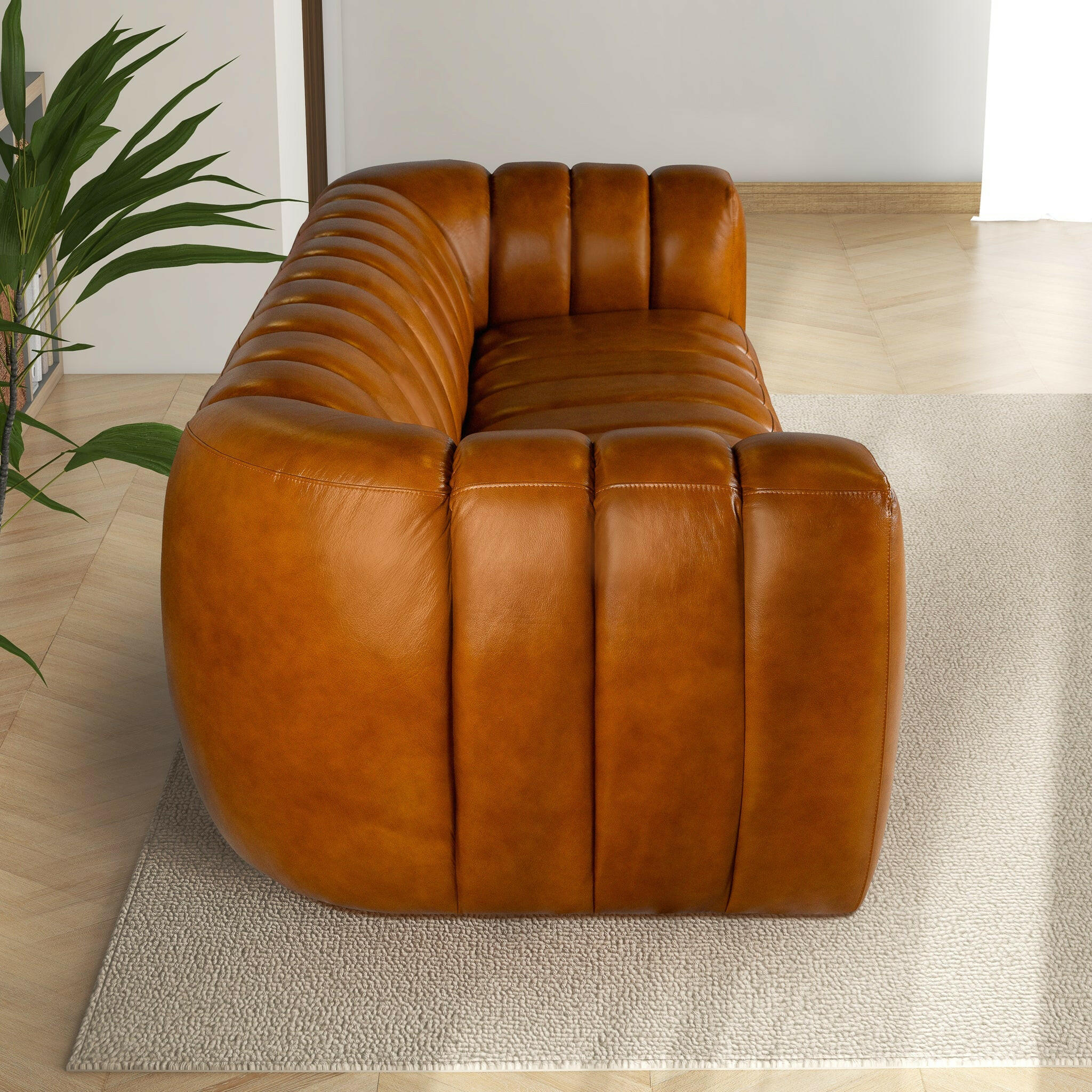 Maverik Genuine Cognac Leather Couch.