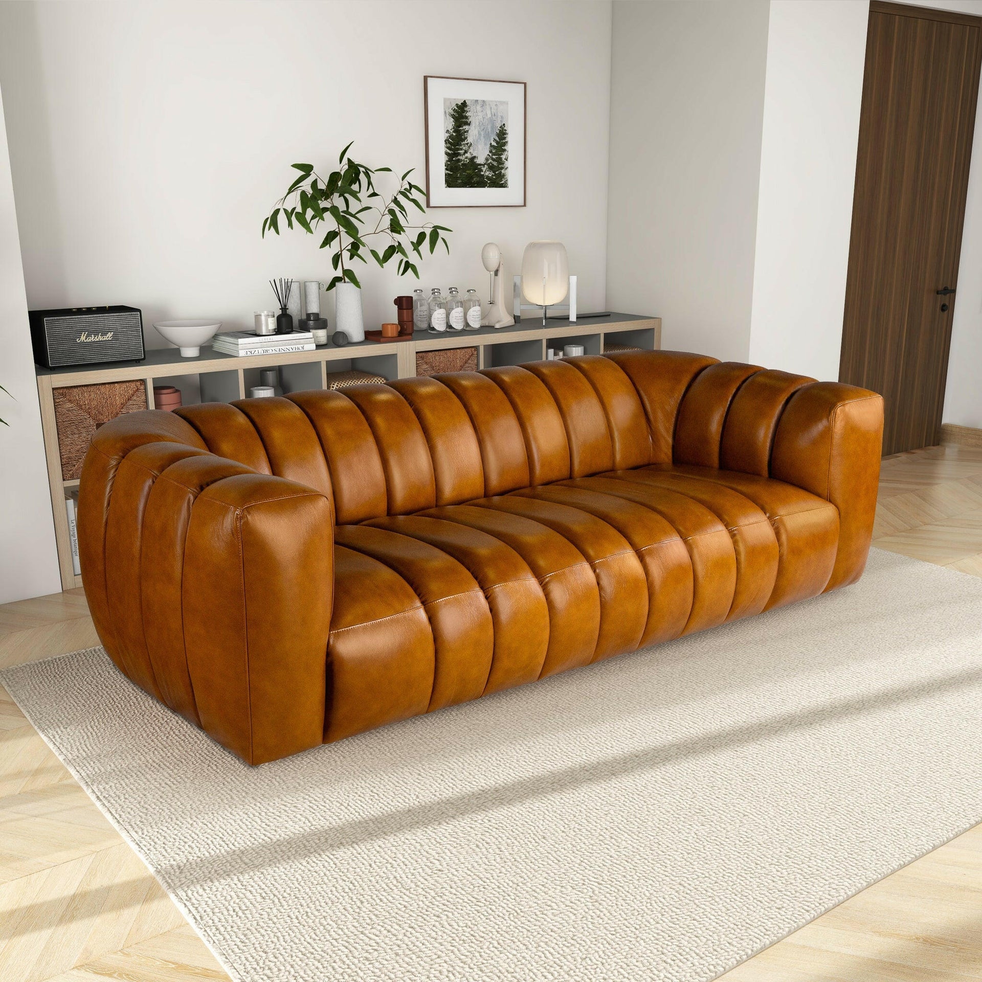 Maverik Genuine Cognac Leather Couch.