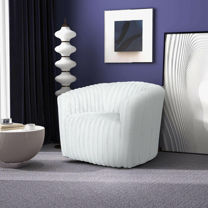 Mira White Soft Plush Fabric Swivel Chair.