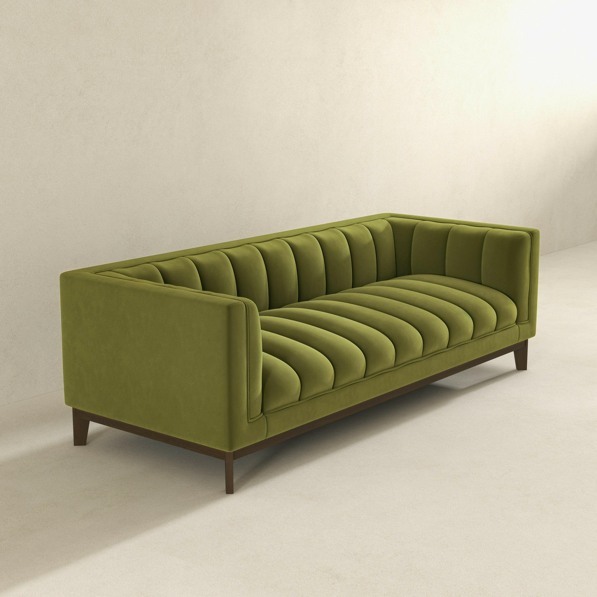 Melissa Mid-Century Green Velvet Modern Sofa.