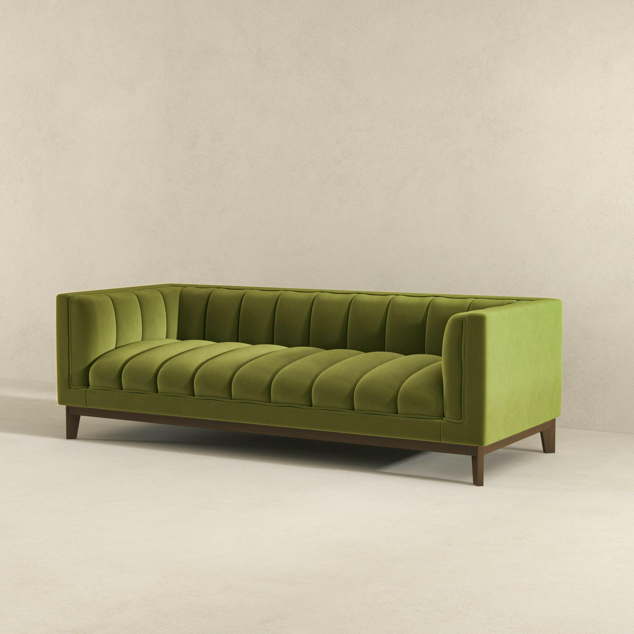 Melissa Mid-Century Green Velvet Modern Sofa.