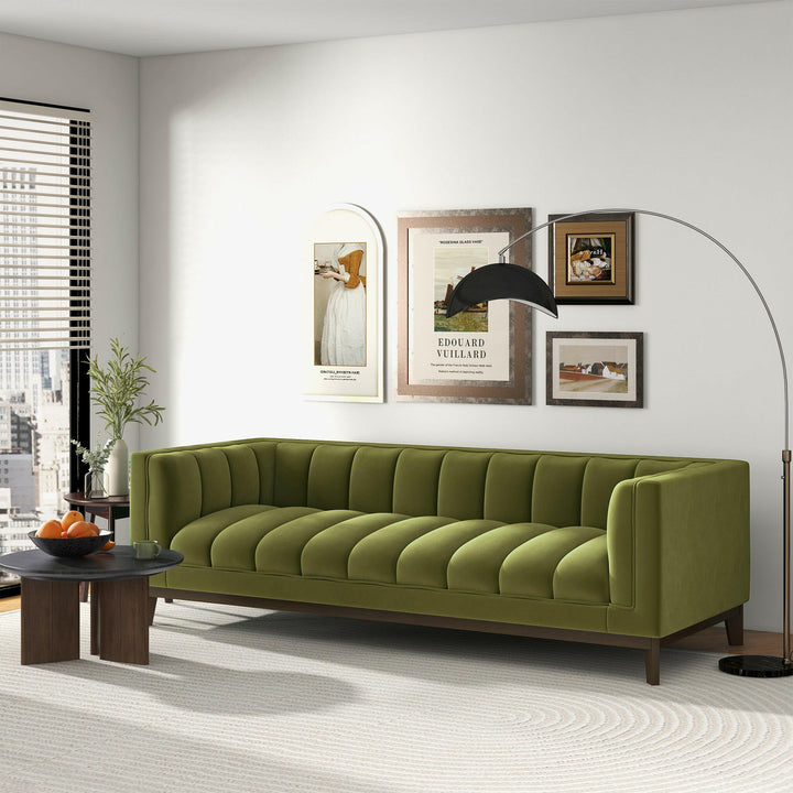 Melissa Mid-Century Green Velvet Modern Sofa.