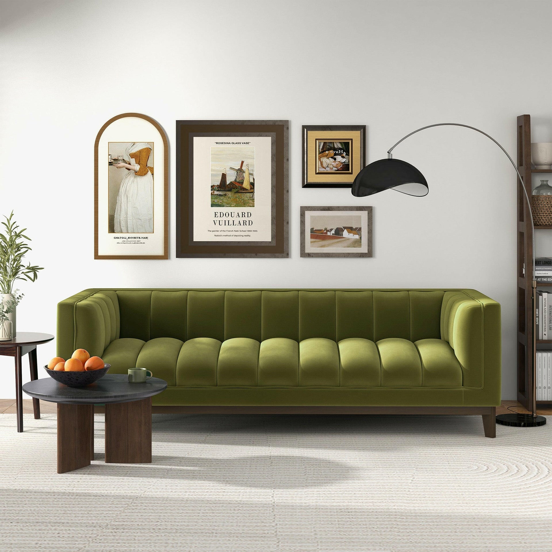 Melissa Mid-Century Green Velvet Modern Sofa.