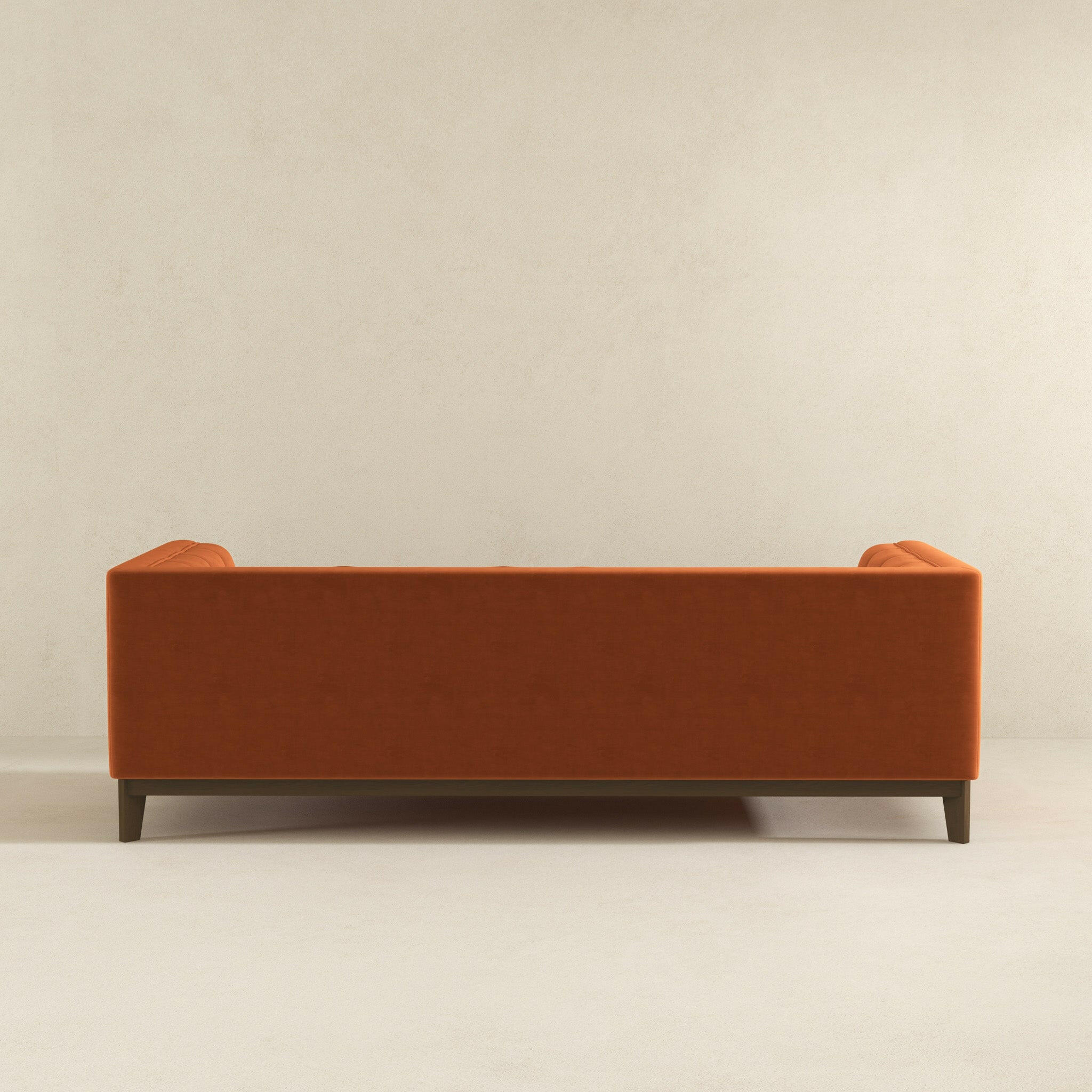 Melissa Mid-Century Orange Velvet Modern Sofa.