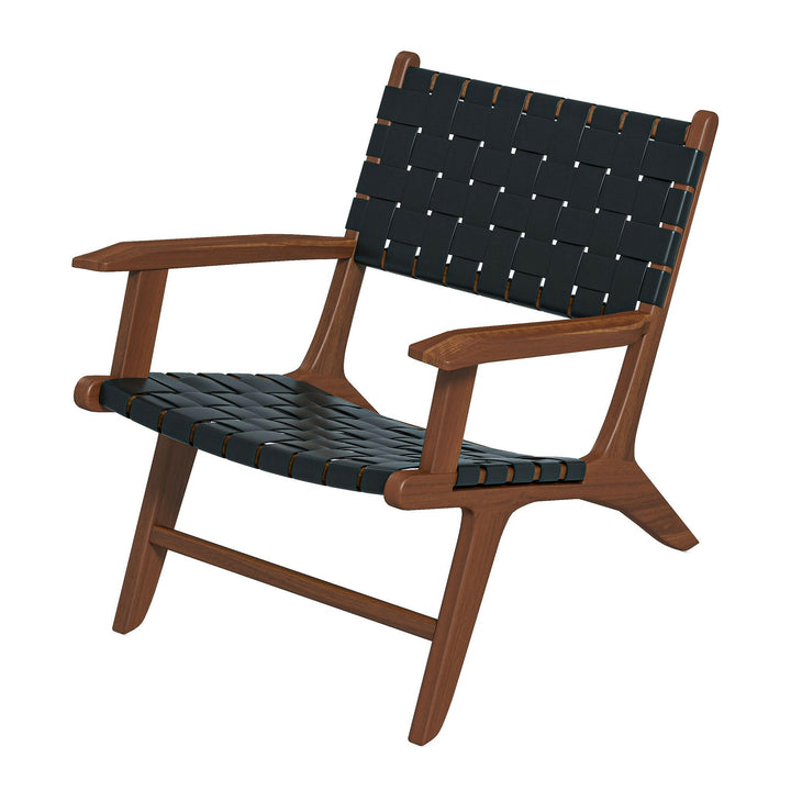 Melody Black Strap Leather Teak Wood Lounge Chair.