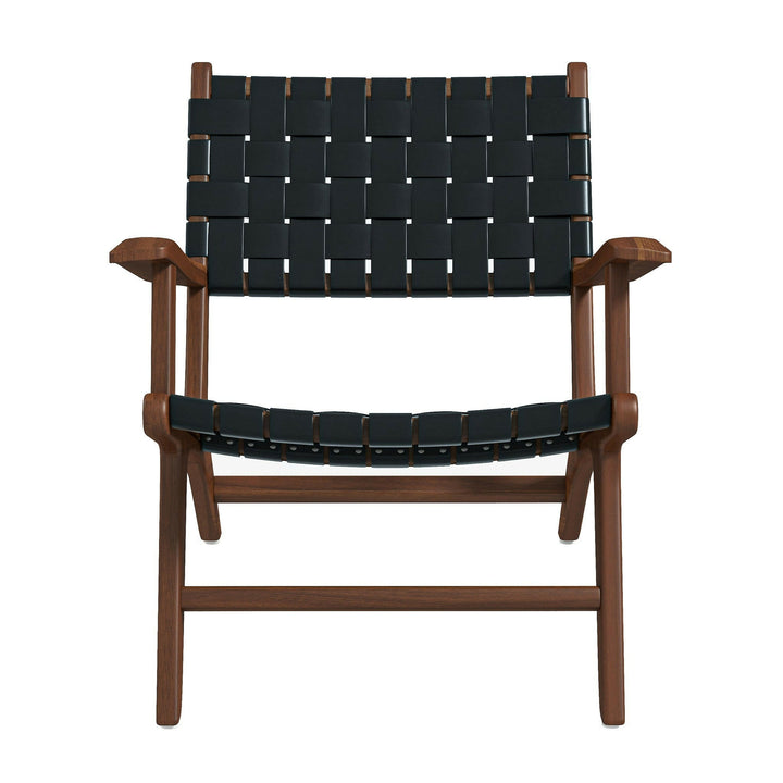 Melody Black Strap Leather Teak Wood Lounge Chair.