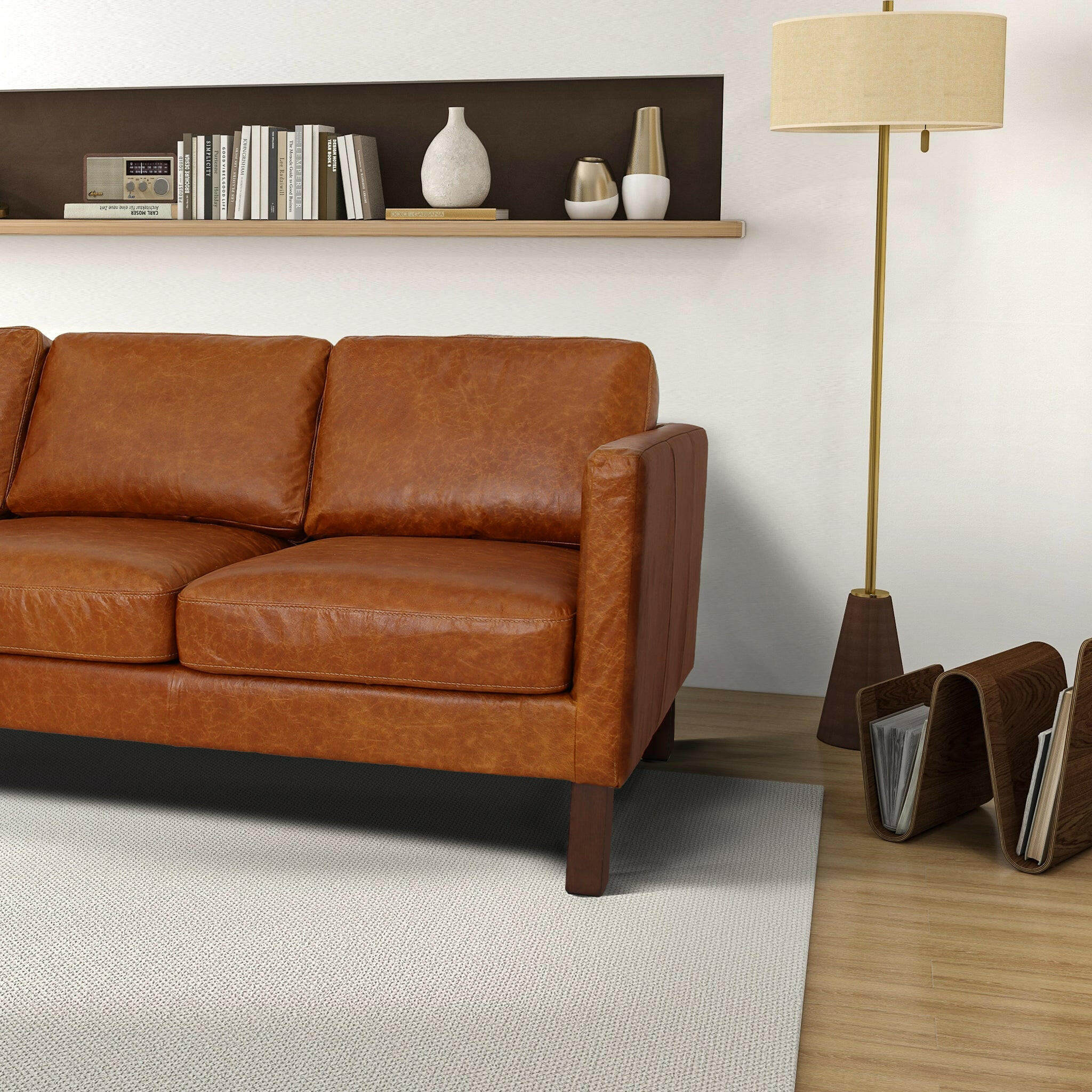 Memphis Waxy Cognac Leather Sofa.