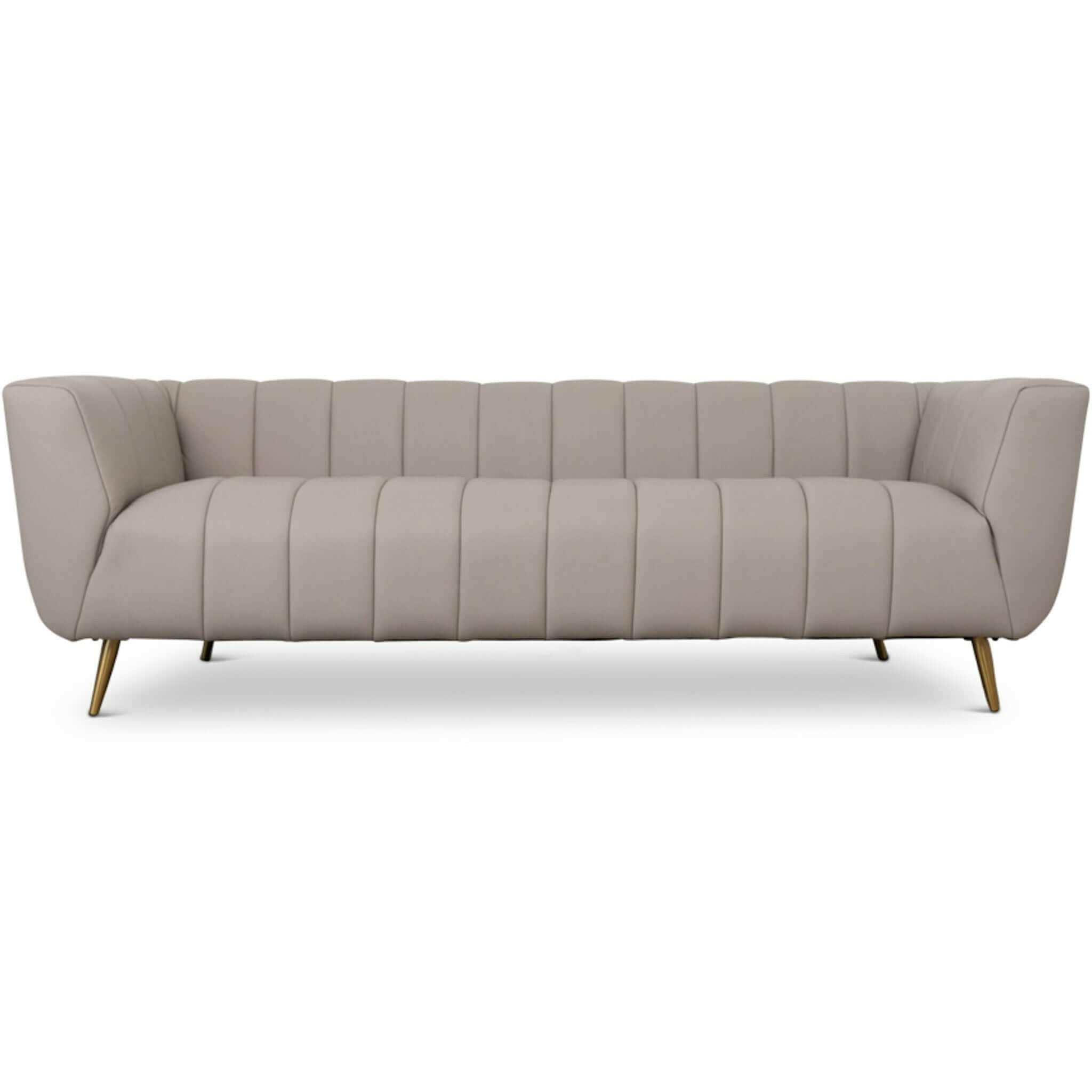 LaMattina Genuine Italian Grey Leather Channel Tufted Sofa.