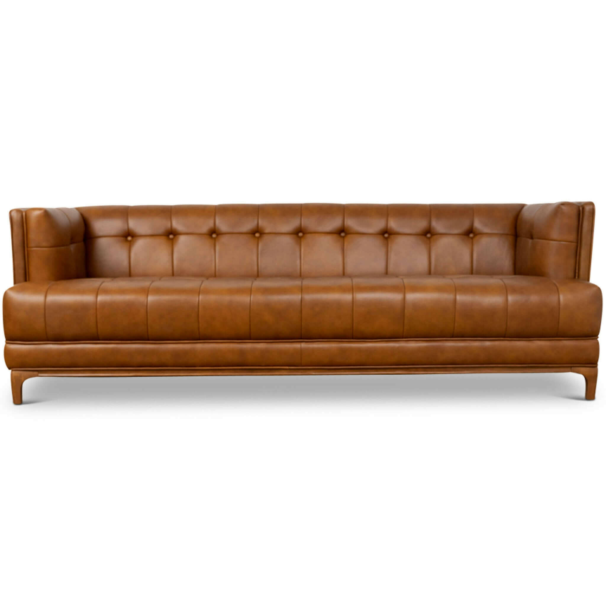 Mara Tufted Cognac Leather Sofa.