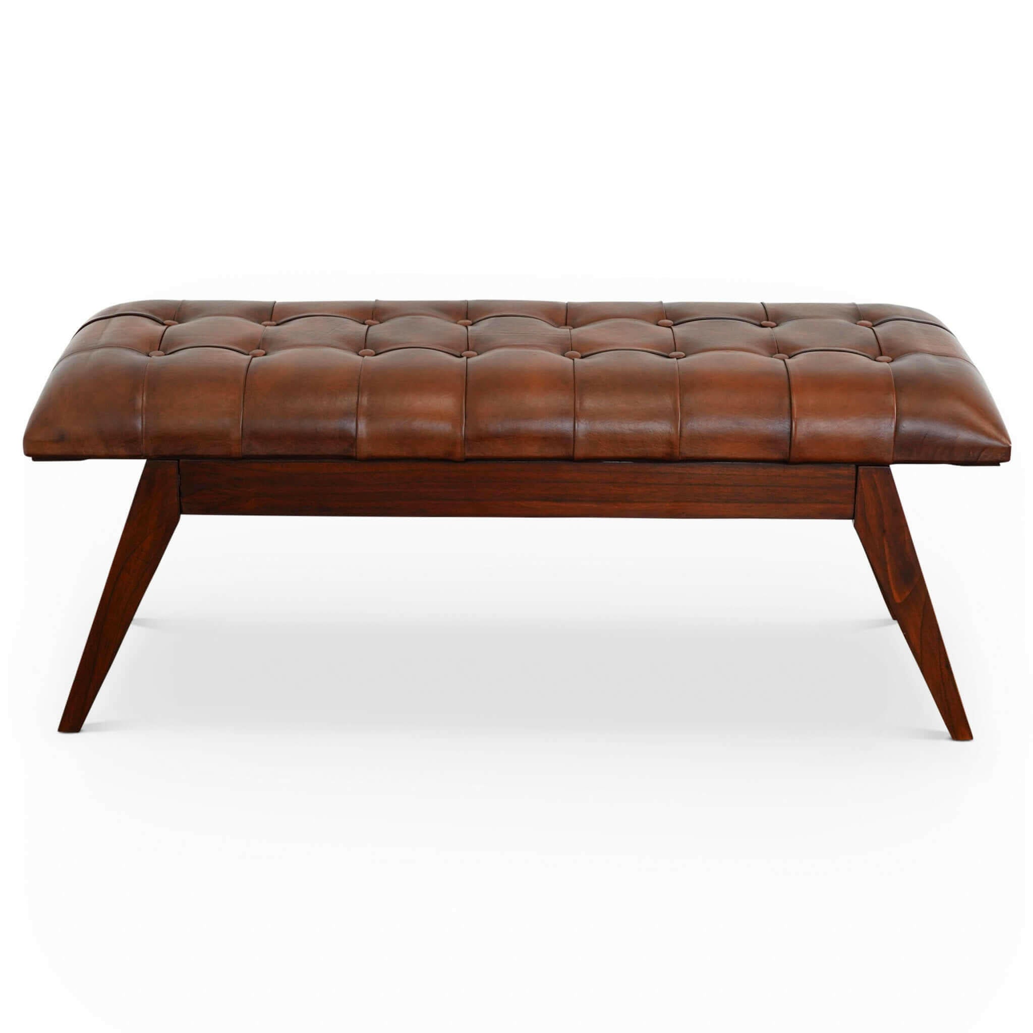 Maja Mid Century Modern Tan Leather Bench.