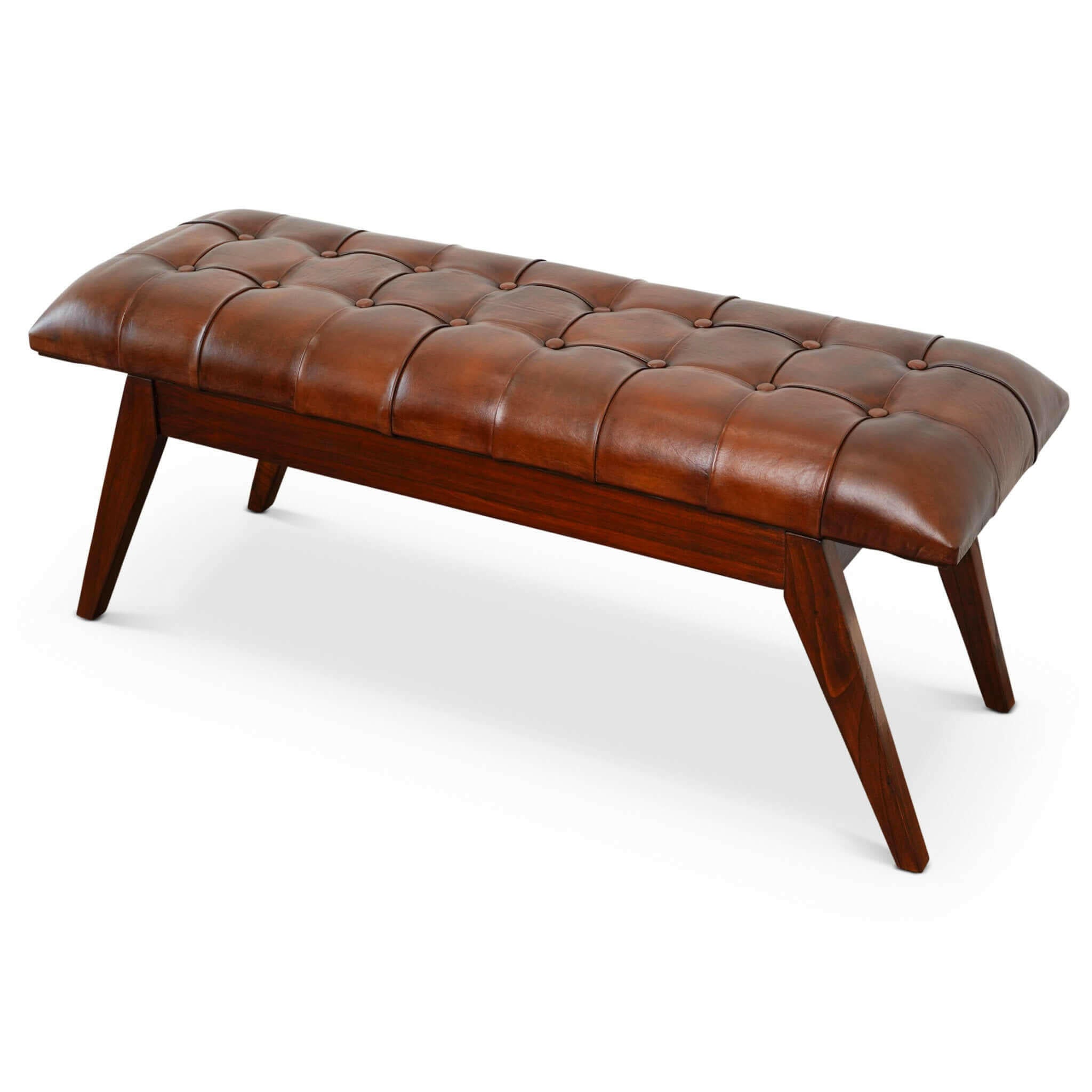 Maja Mid Century Modern Tan Leather Bench.