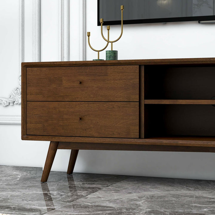 Caroline Mid Century Modern Style Walnut TV Stand Up To 72".