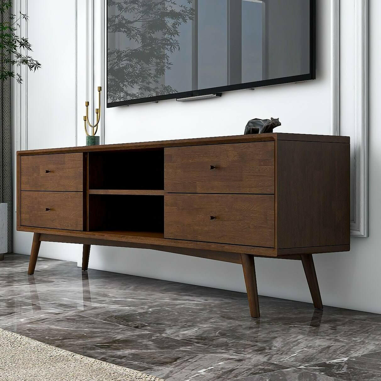 Caroline Mid Century Modern Style Walnut TV Stand Up To 72".