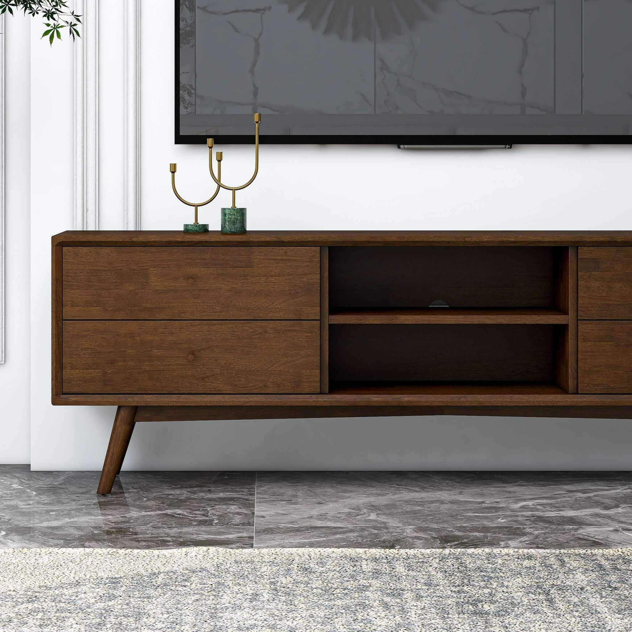 Caroline Mid Century Modern Style Walnut TV Stand Up To 72".