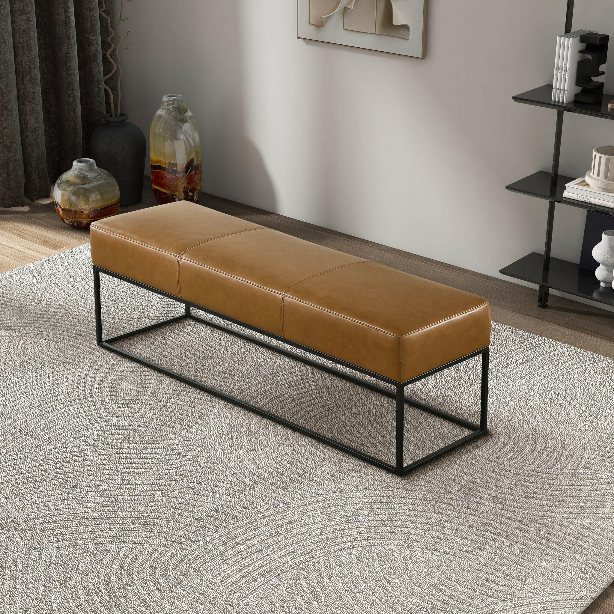 Odessa Tan Leather Bench.