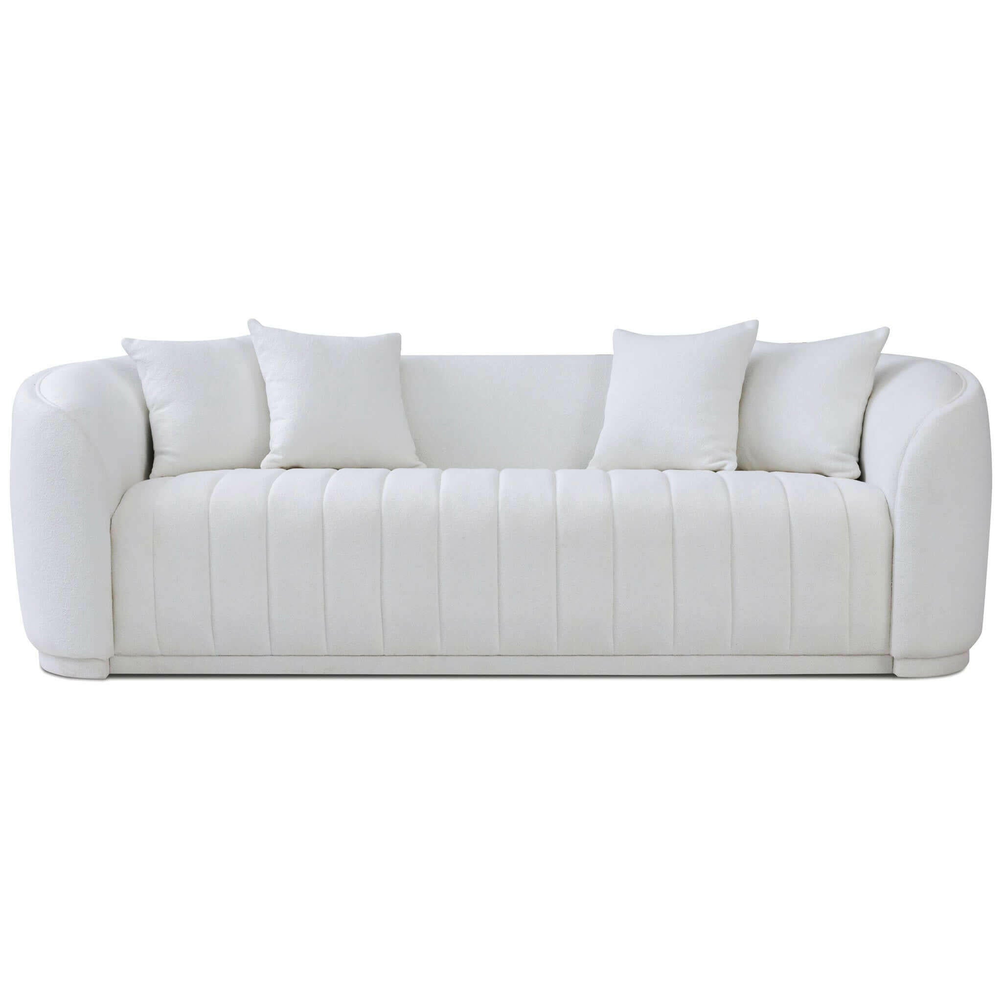 Markus Mid Century Modern Luxury Tight Back Boucle Couch In White.