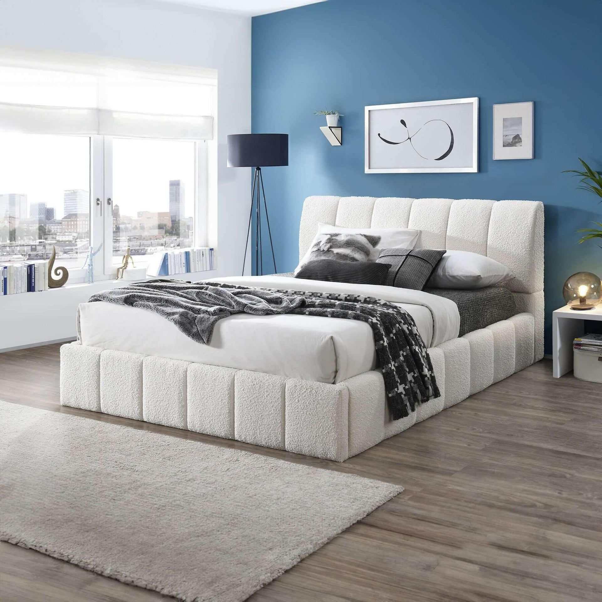 Hilar White Boucle King Platform Bed.