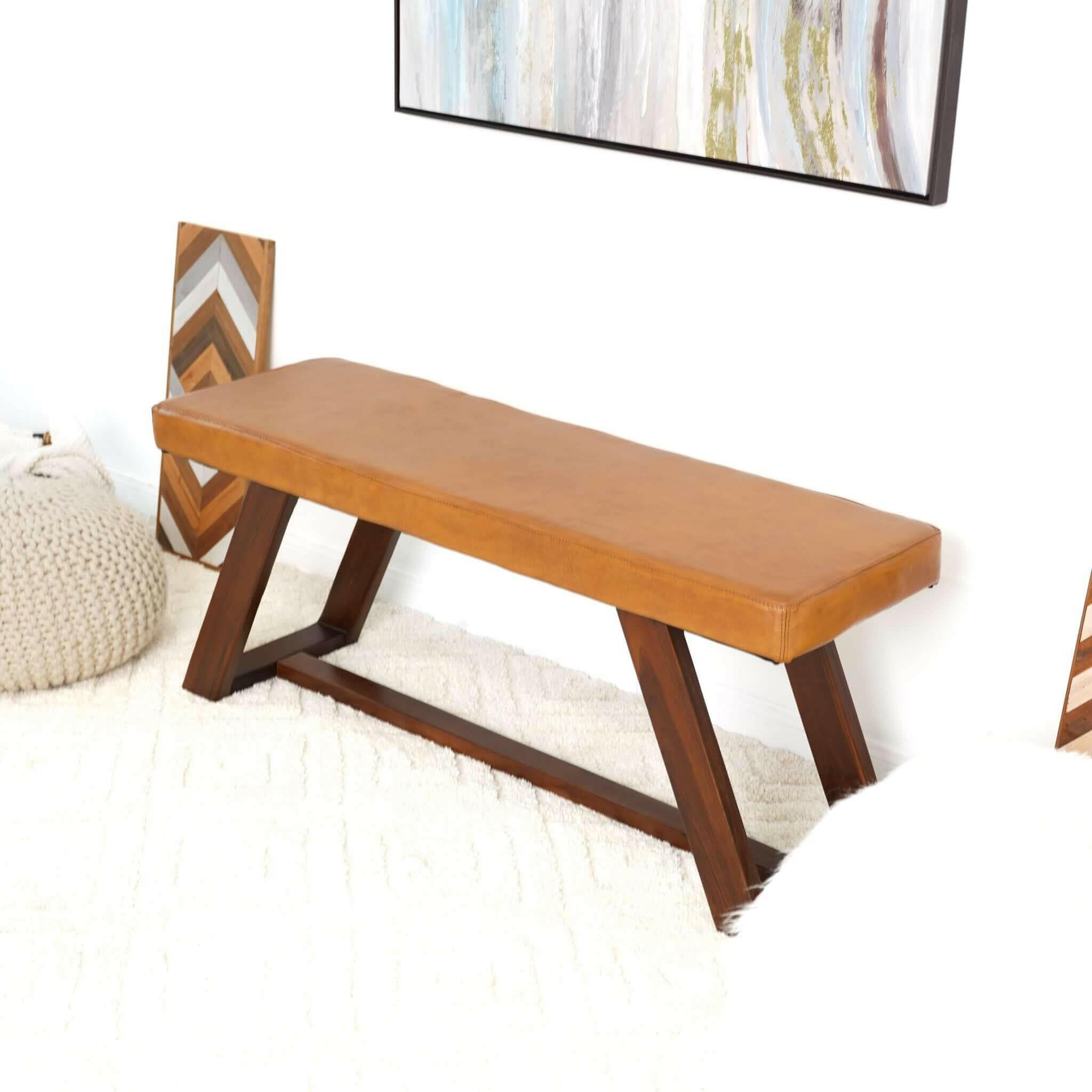 Marley Genuine Leather Bench In Tan.