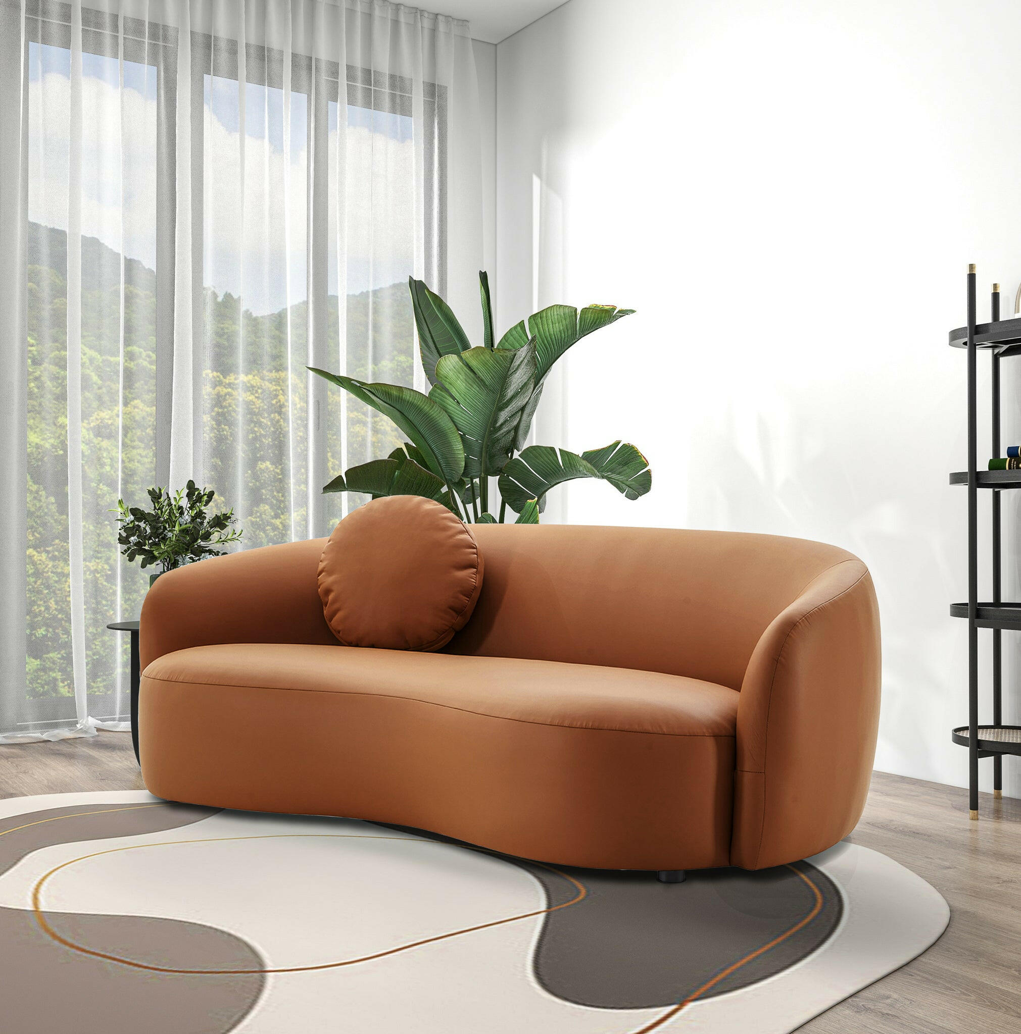 Porter Cognac PU Leather Sofa.