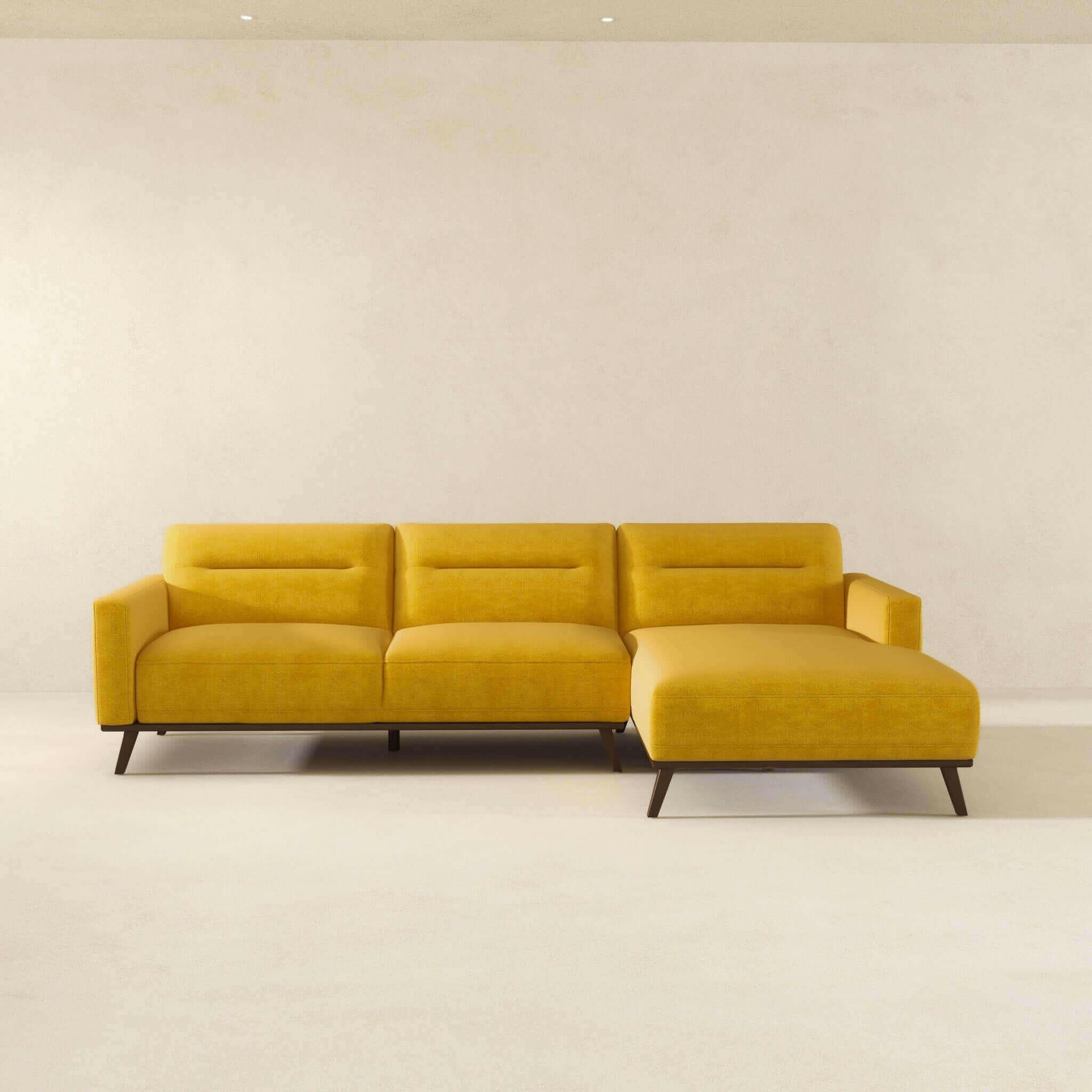 Ella L-Shaped Dark Yellow Linen Left Sectional Couch.