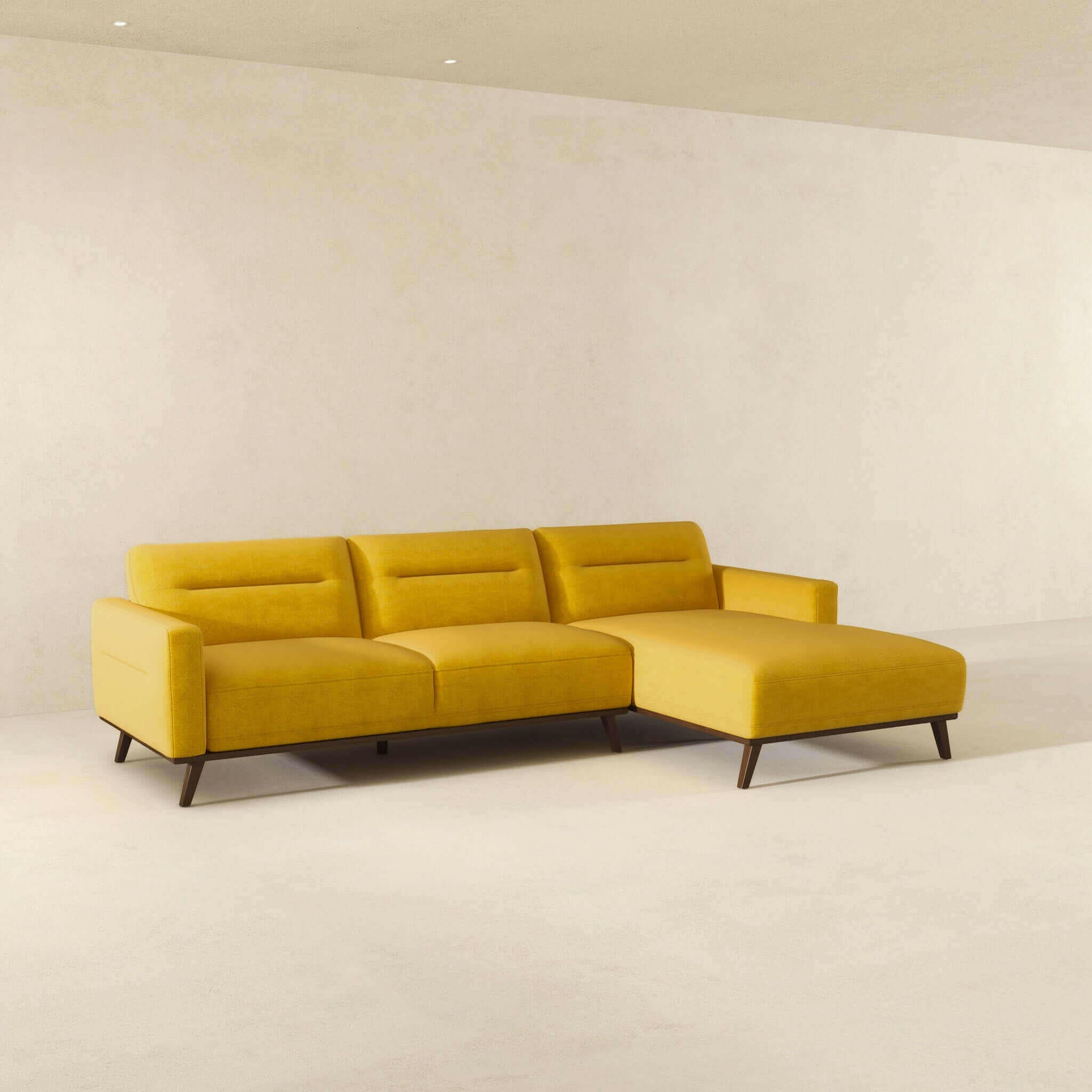 Ella L-Shaped Dark Yellow Linen Left Sectional Couch.