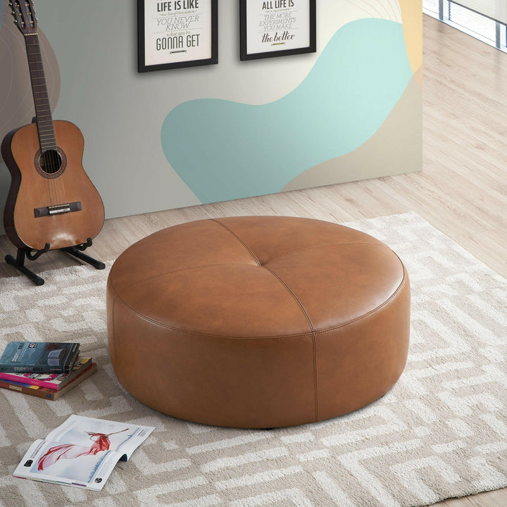 Rochelin Tan Leather Ottoman.