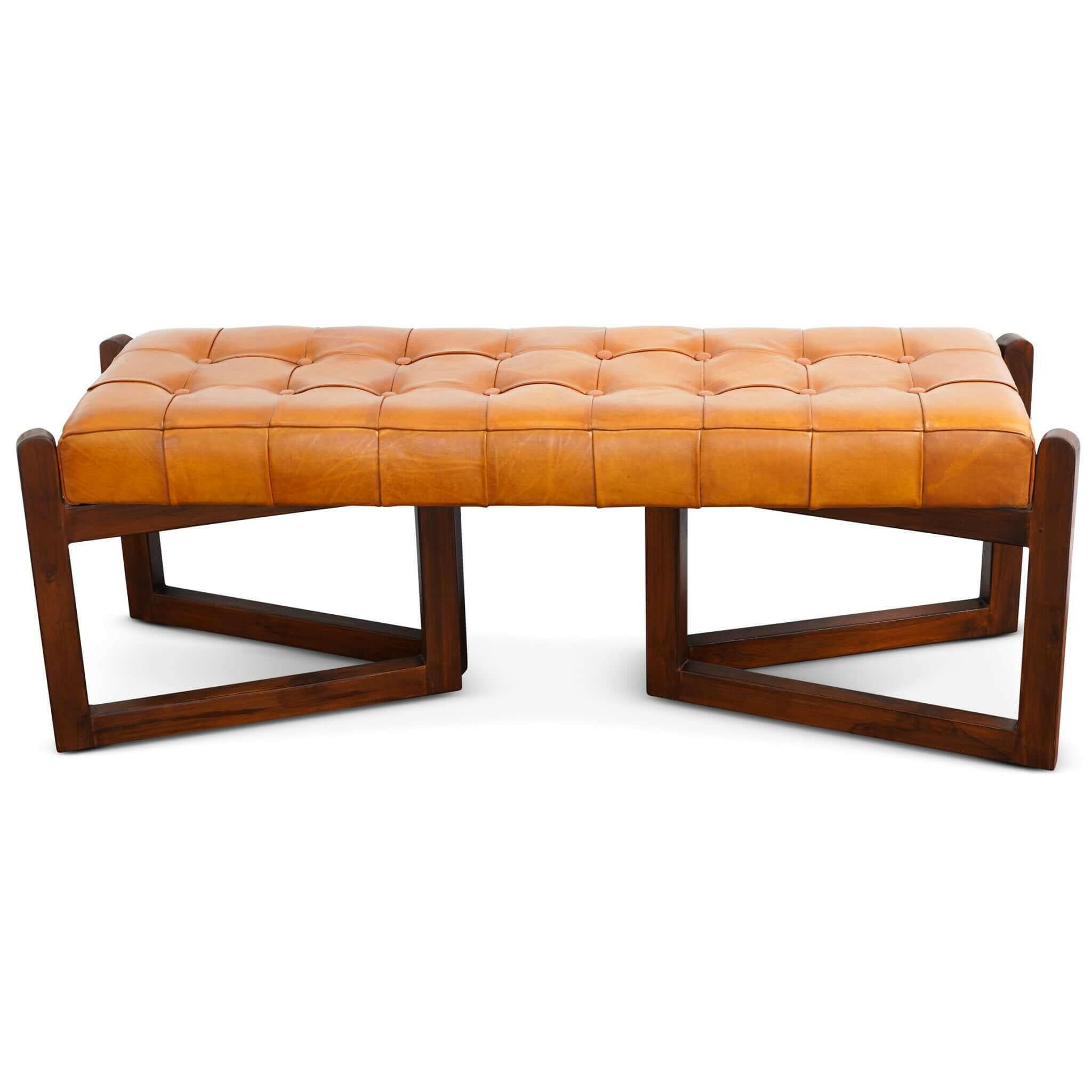 Riley Tan Leather Bench.