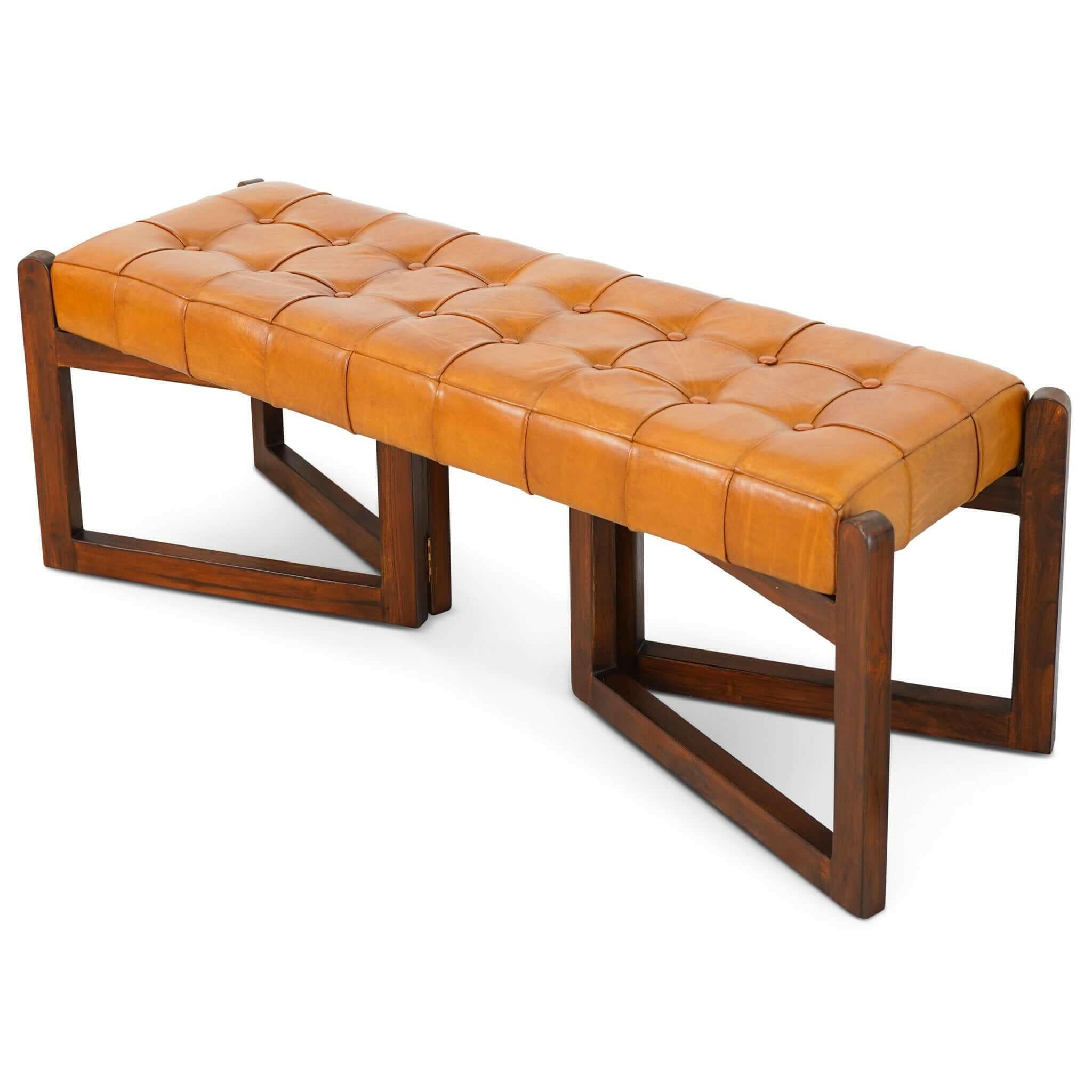 Riley Tan Leather Bench.