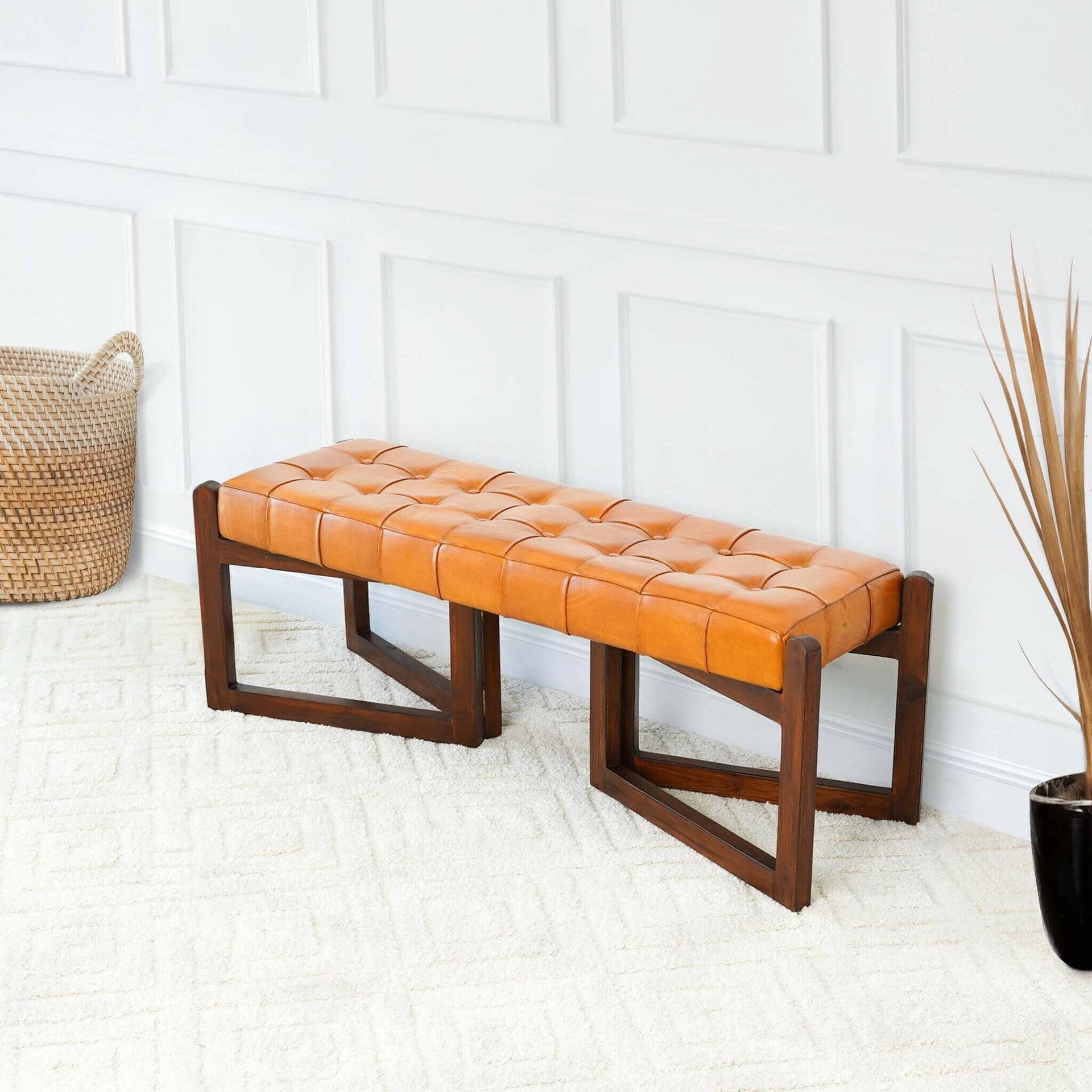 Riley Tan Leather Bench.