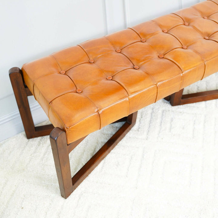 Riley Tan Leather Bench.