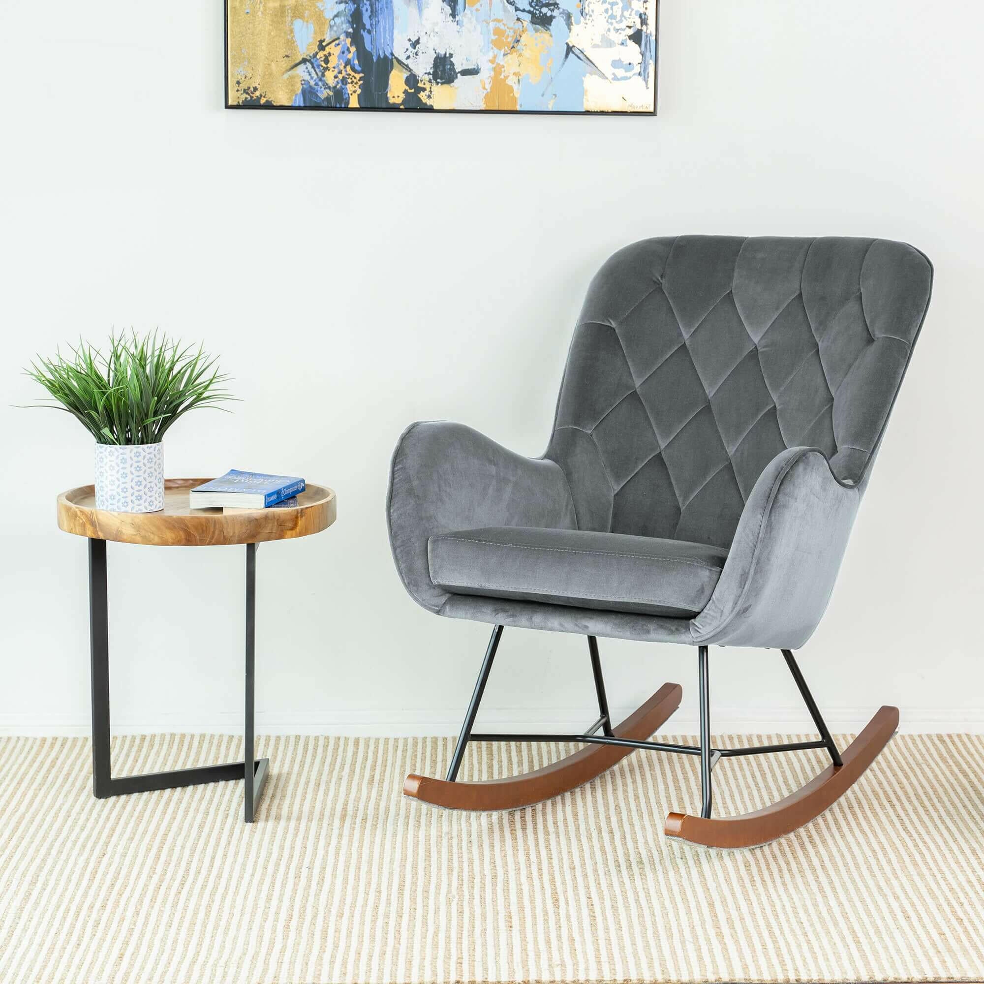 Hannah Mid Century Modern Rocking Chair In Dark Grey.