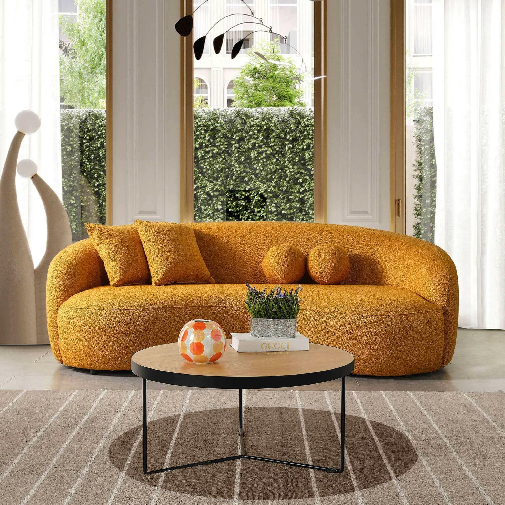 Drake Japandi Style Curvy Boucle Sofa.