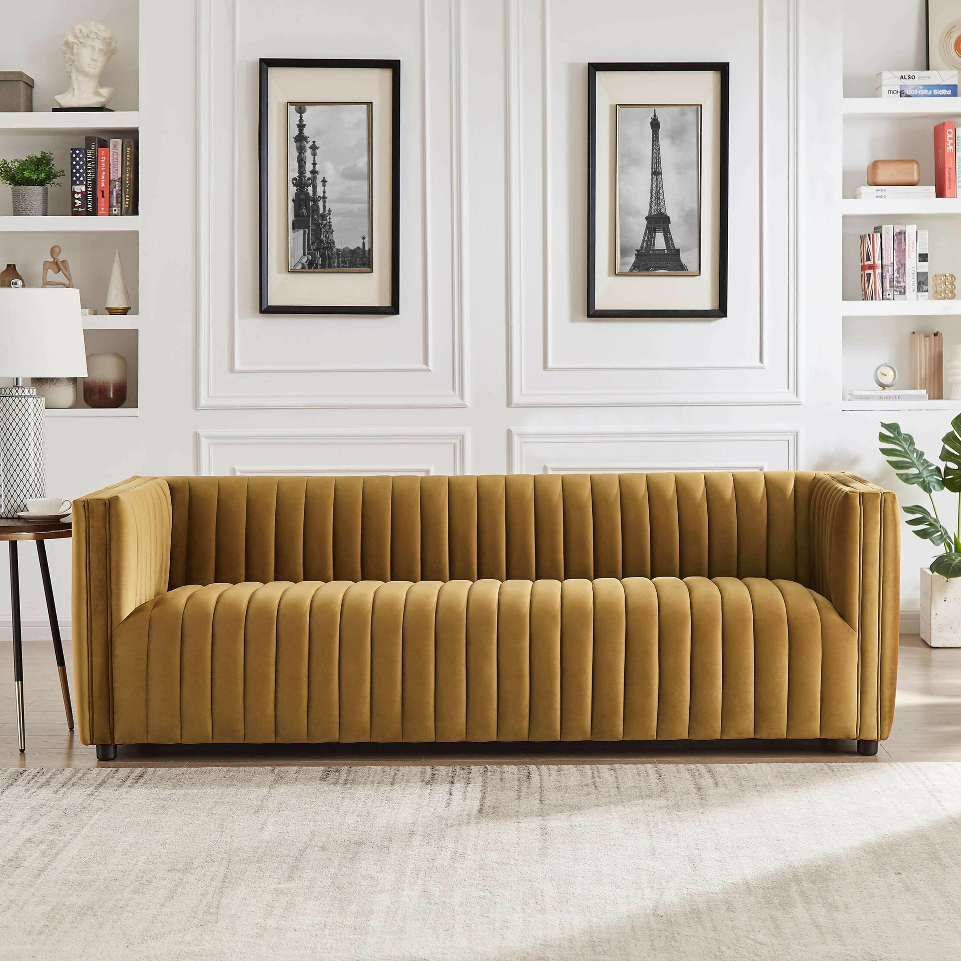 Dominic Channel Tufted Velvet Sofa.