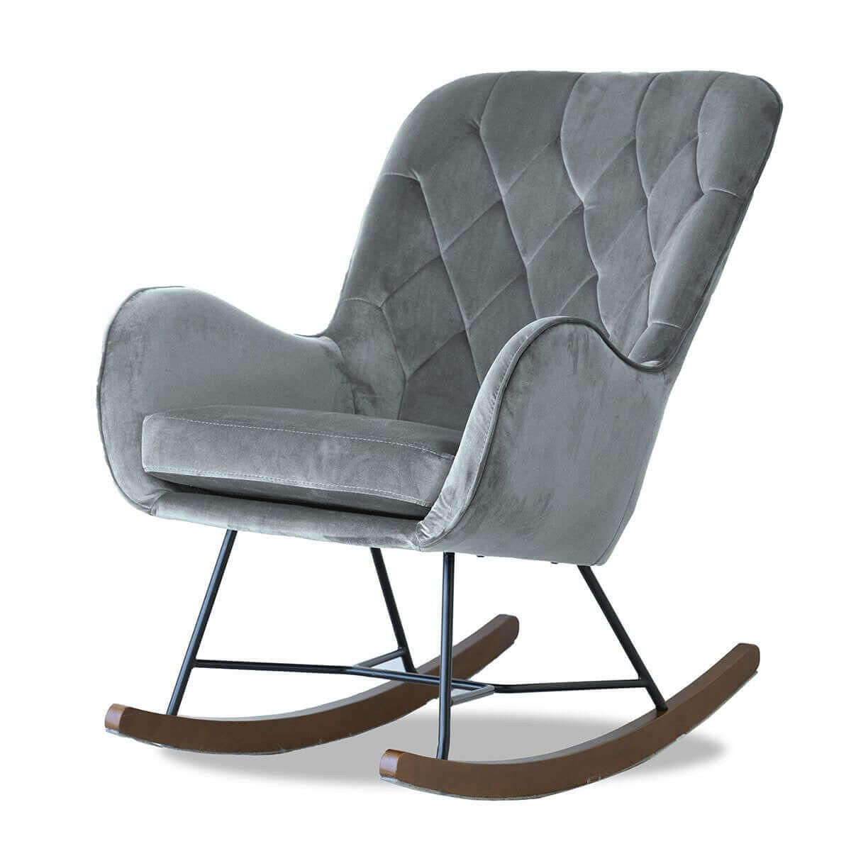 Hannah Mid Century Modern Rocking Chair In Dark Grey.