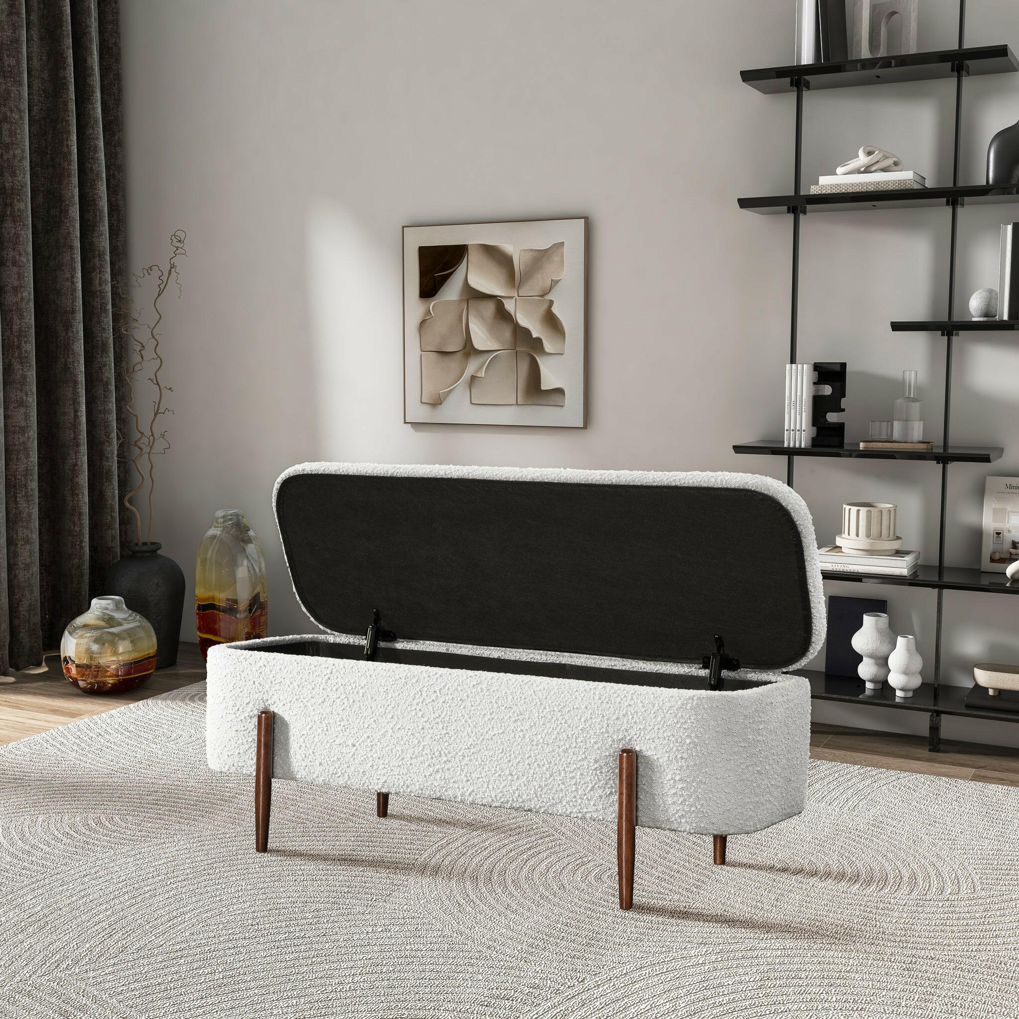 Sarna Ivory Boucle Storage Bench.