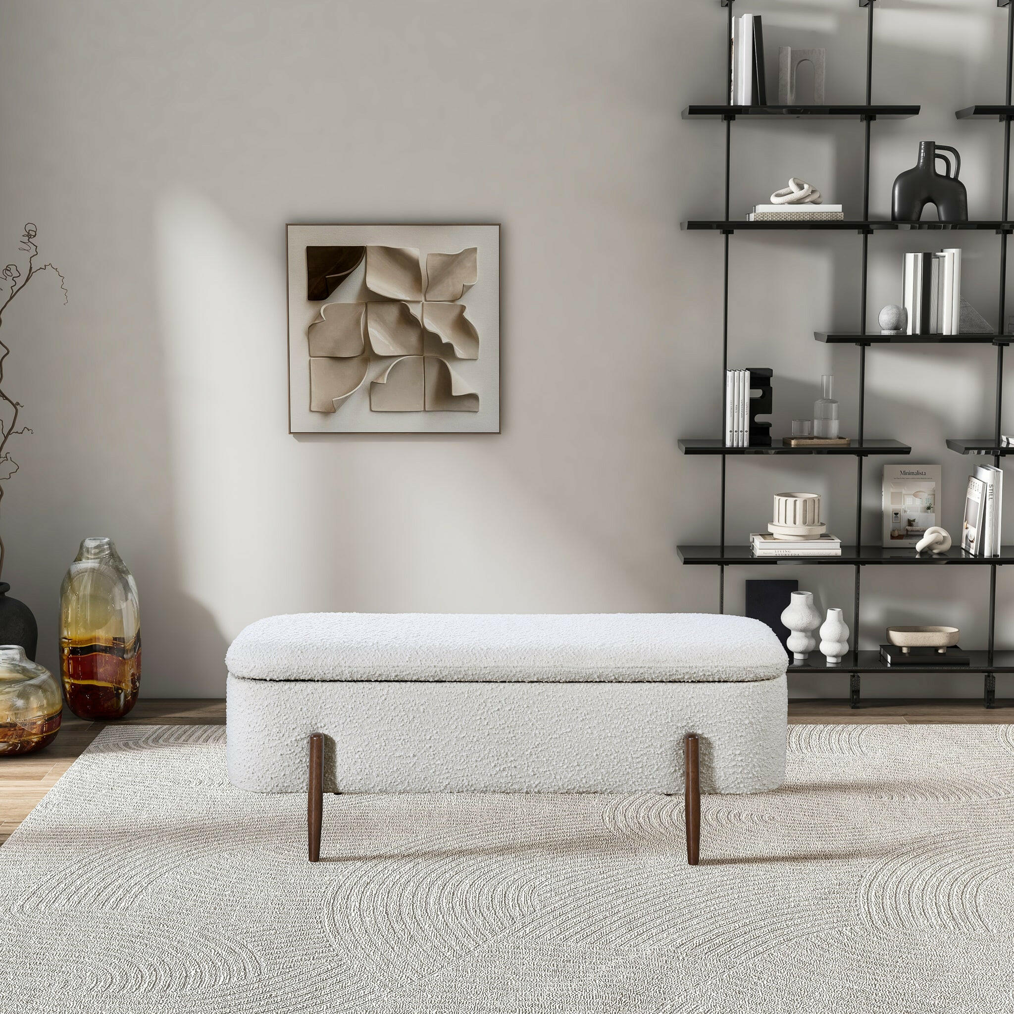 Sarna Ivory Boucle Storage Bench.