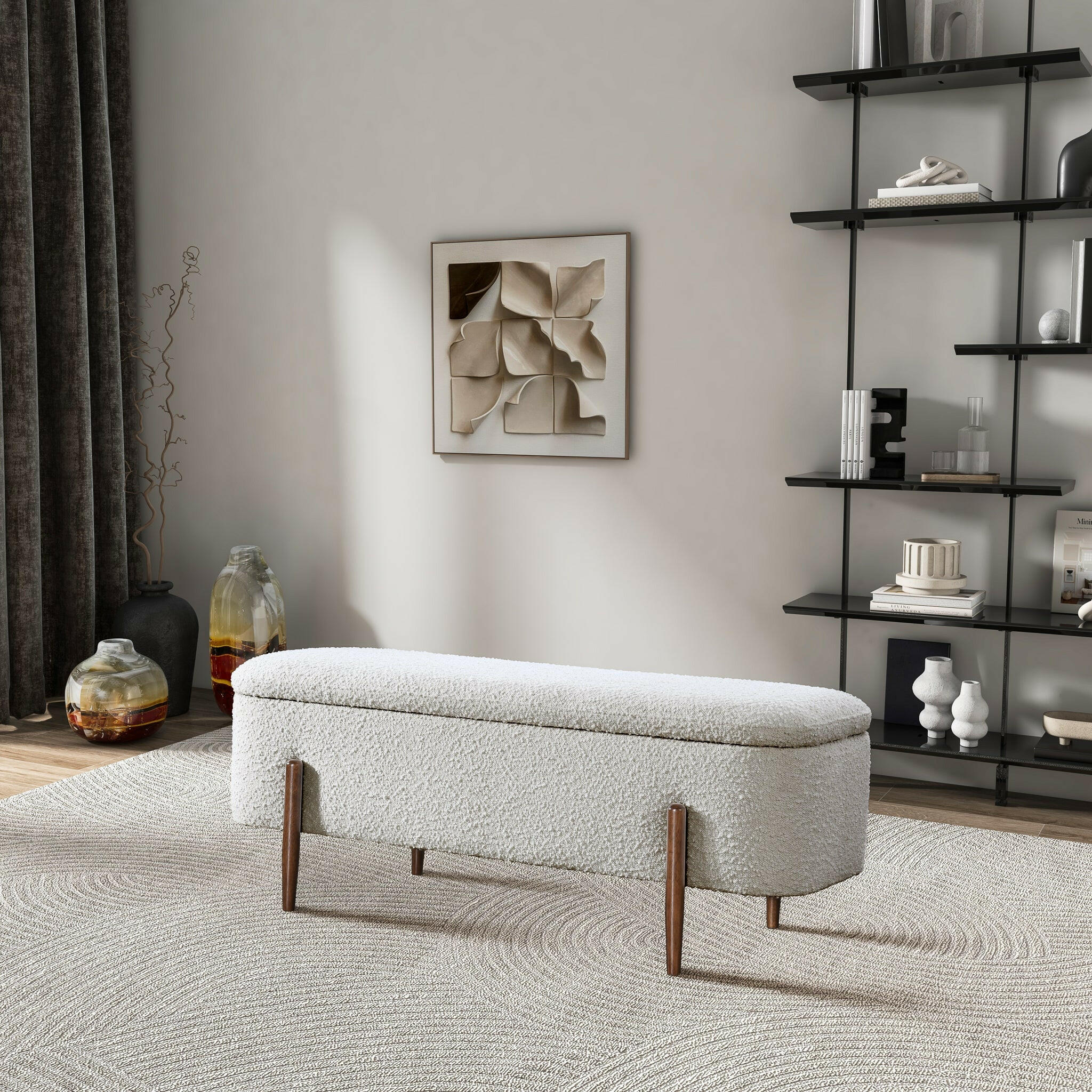 Sarna Ivory Boucle Storage Bench.