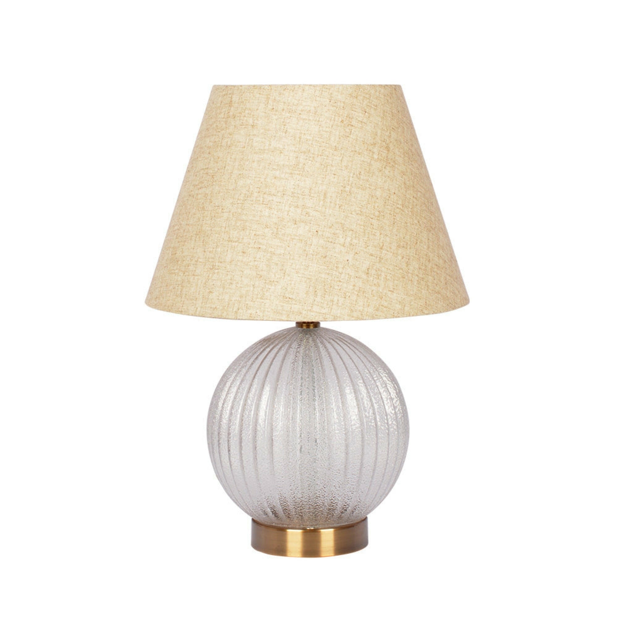 Serenity Round Ribbed Glass Lamp Base Clear Table Lamp Large Linen Shade.