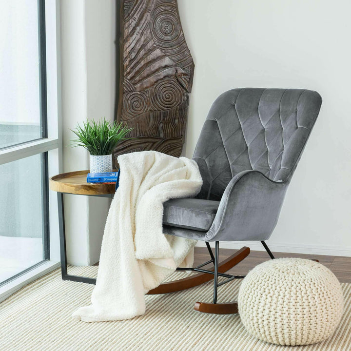 Hannah Mid Century Modern Rocking Chair In Dark Grey.