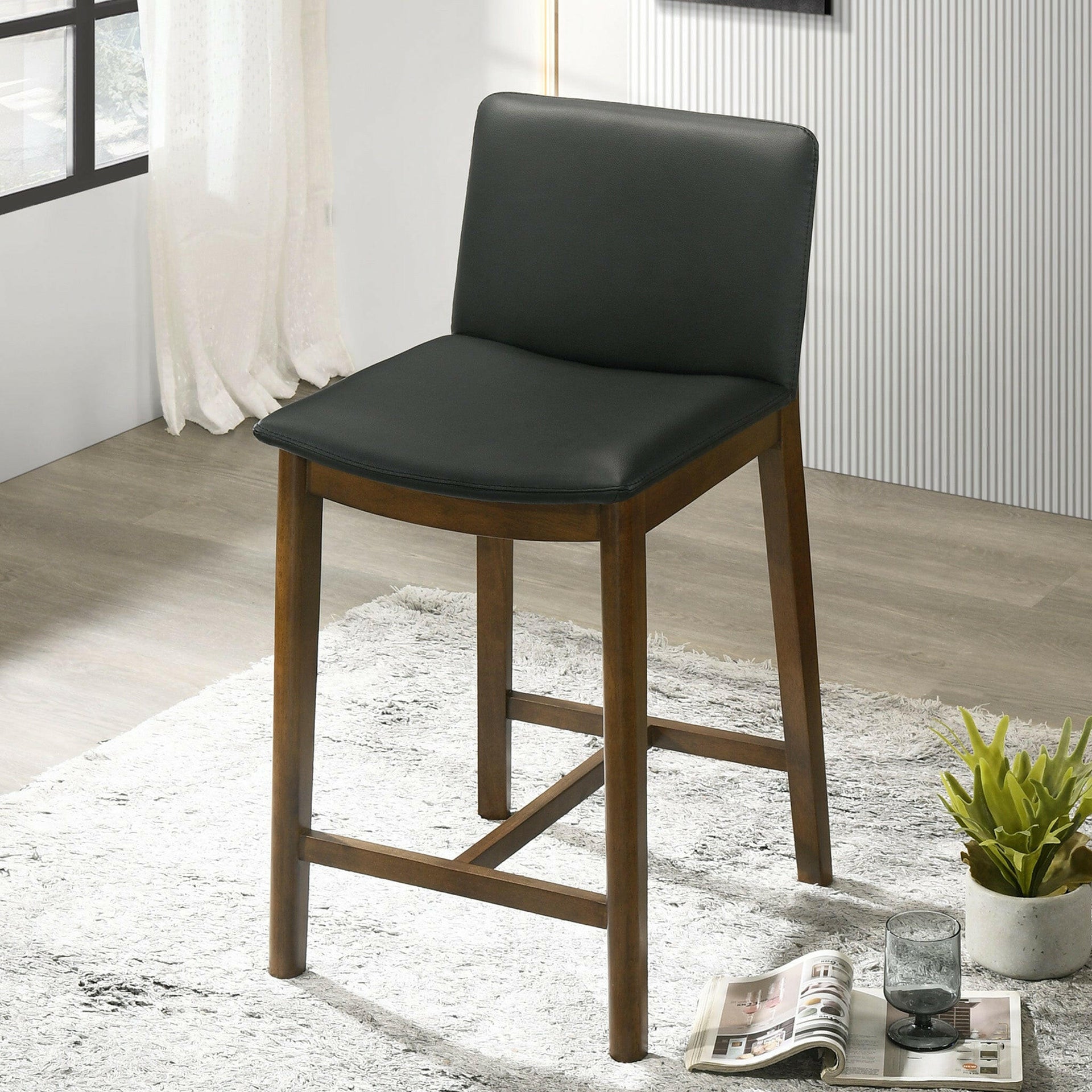 Shannon Counter Chair In Black Vegan Leather.