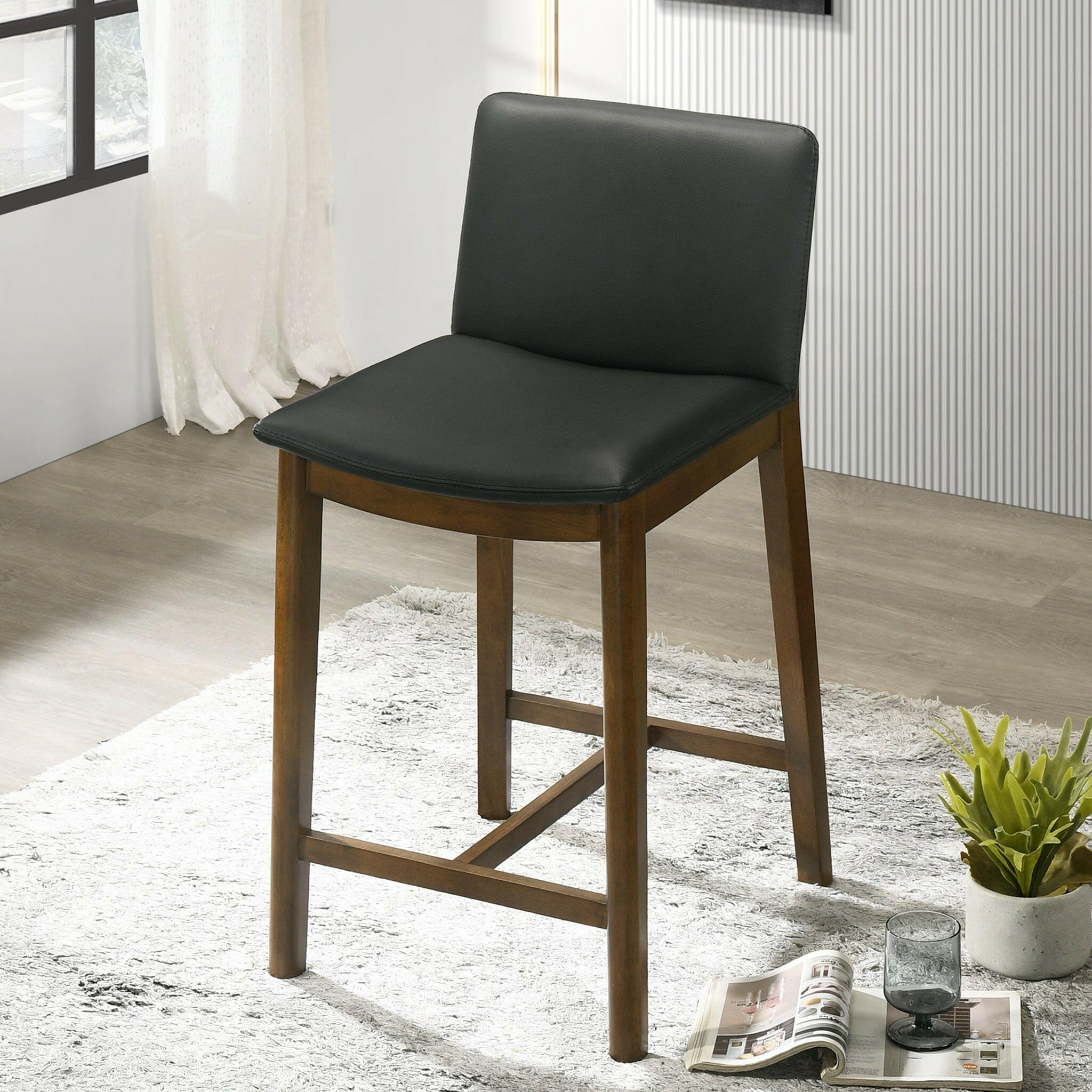 Shannon Counter Chair In Black Vegan Leather.