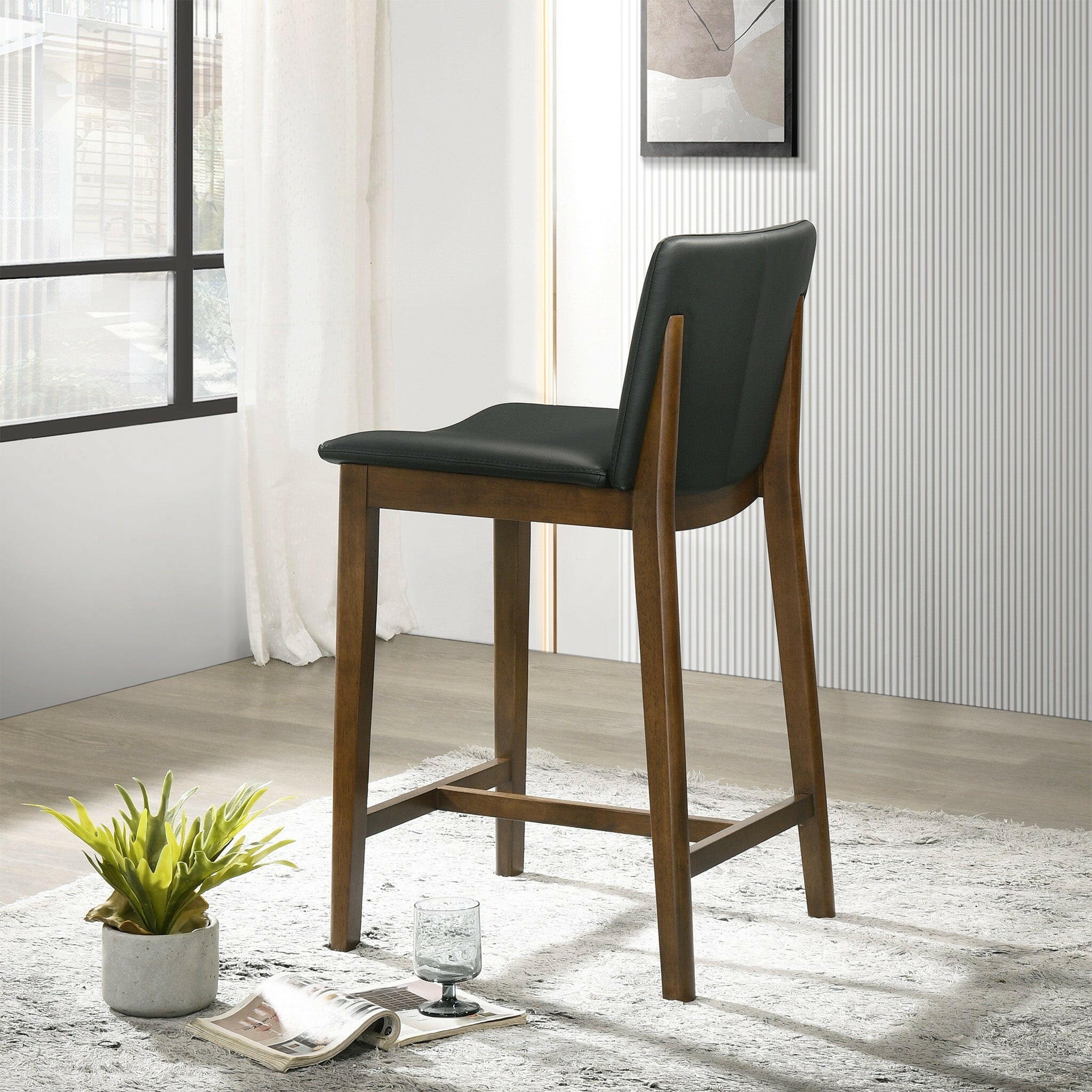 Shannon Counter Chair In Black Vegan Leather.