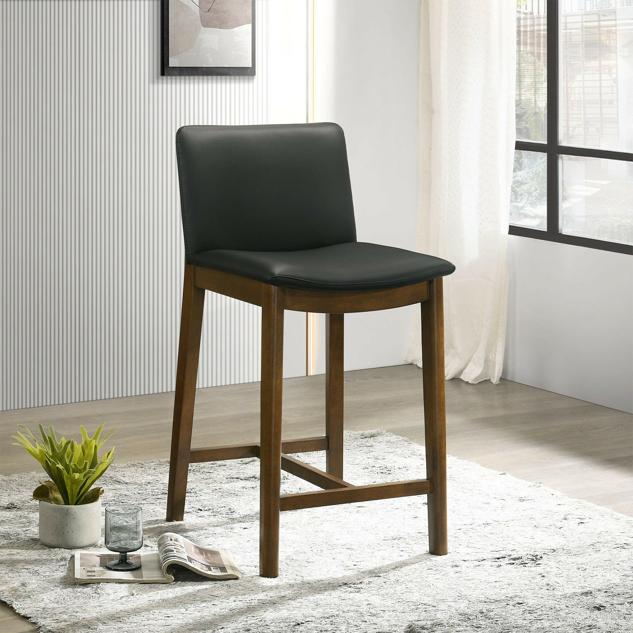 Shannon Counter Chair In Black Vegan Leather.