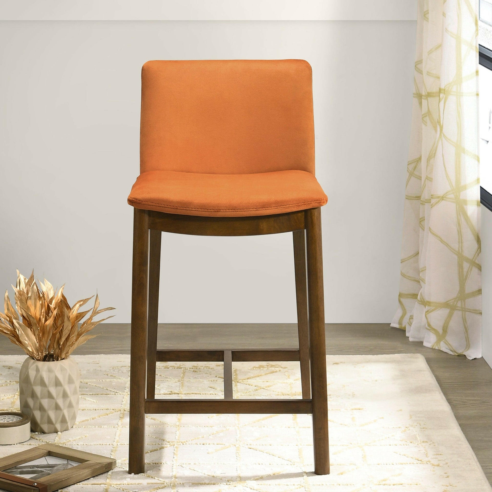 Shannon Counter Chair In Burnt Orange Velvet.