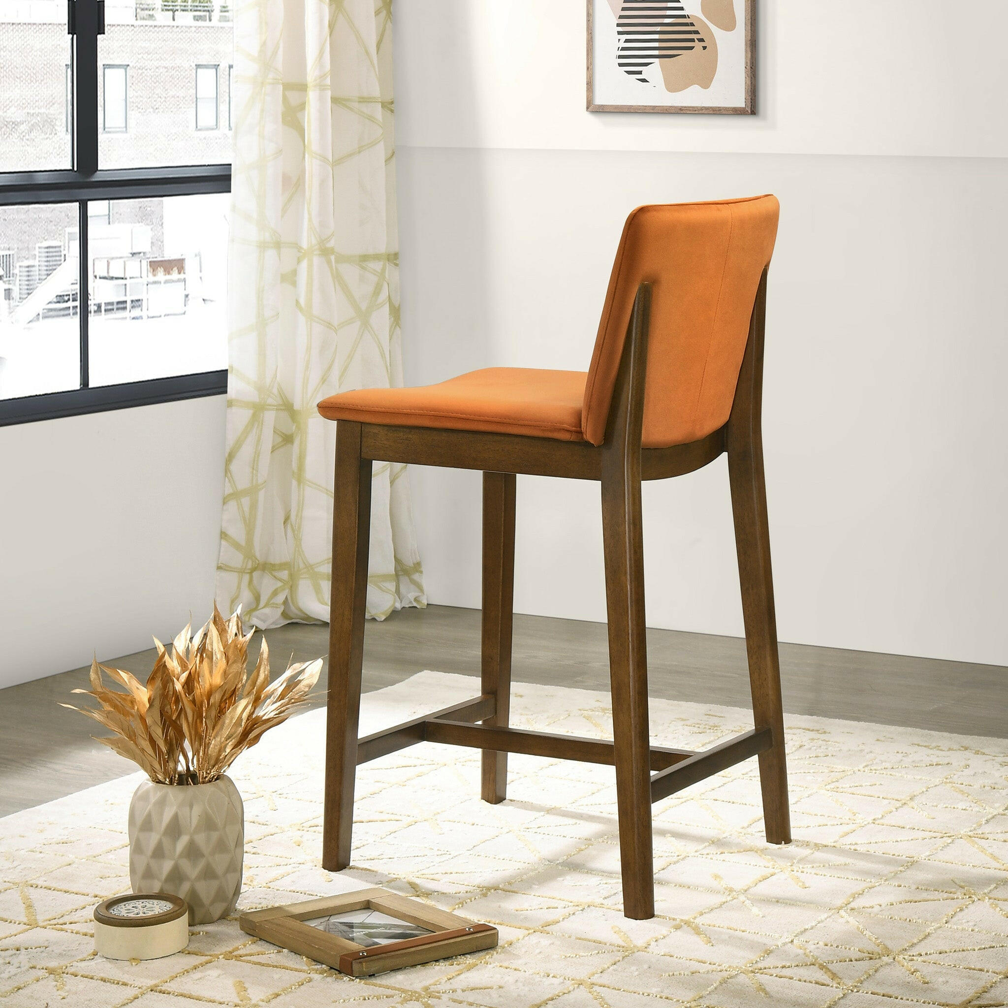 Shannon Counter Chair In Burnt Orange Velvet.