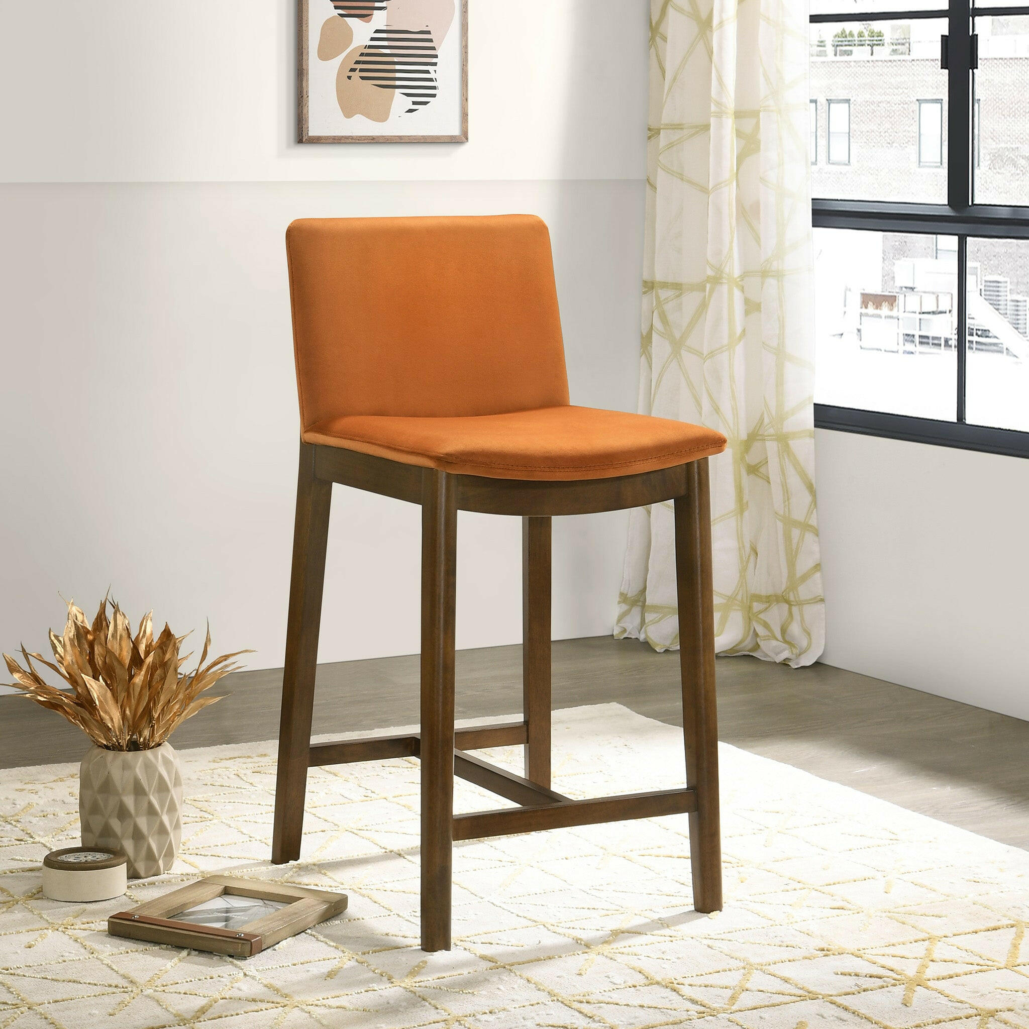 Shannon Counter Chair In Burnt Orange Velvet.