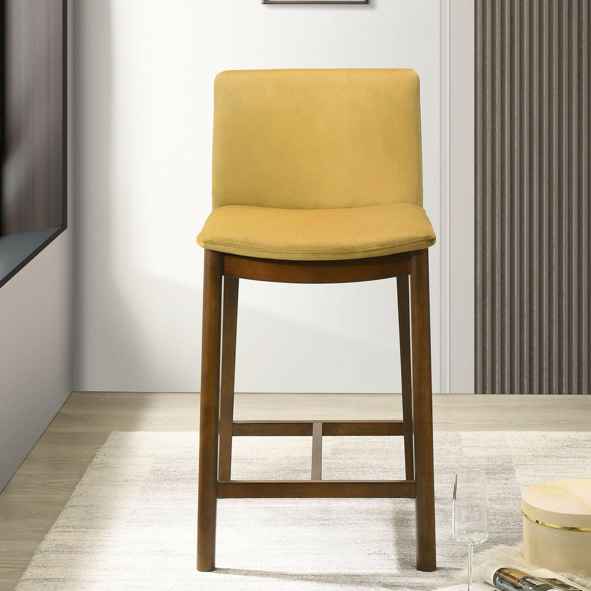 Shannon Counter Chair In Dark Yellow Velvet.