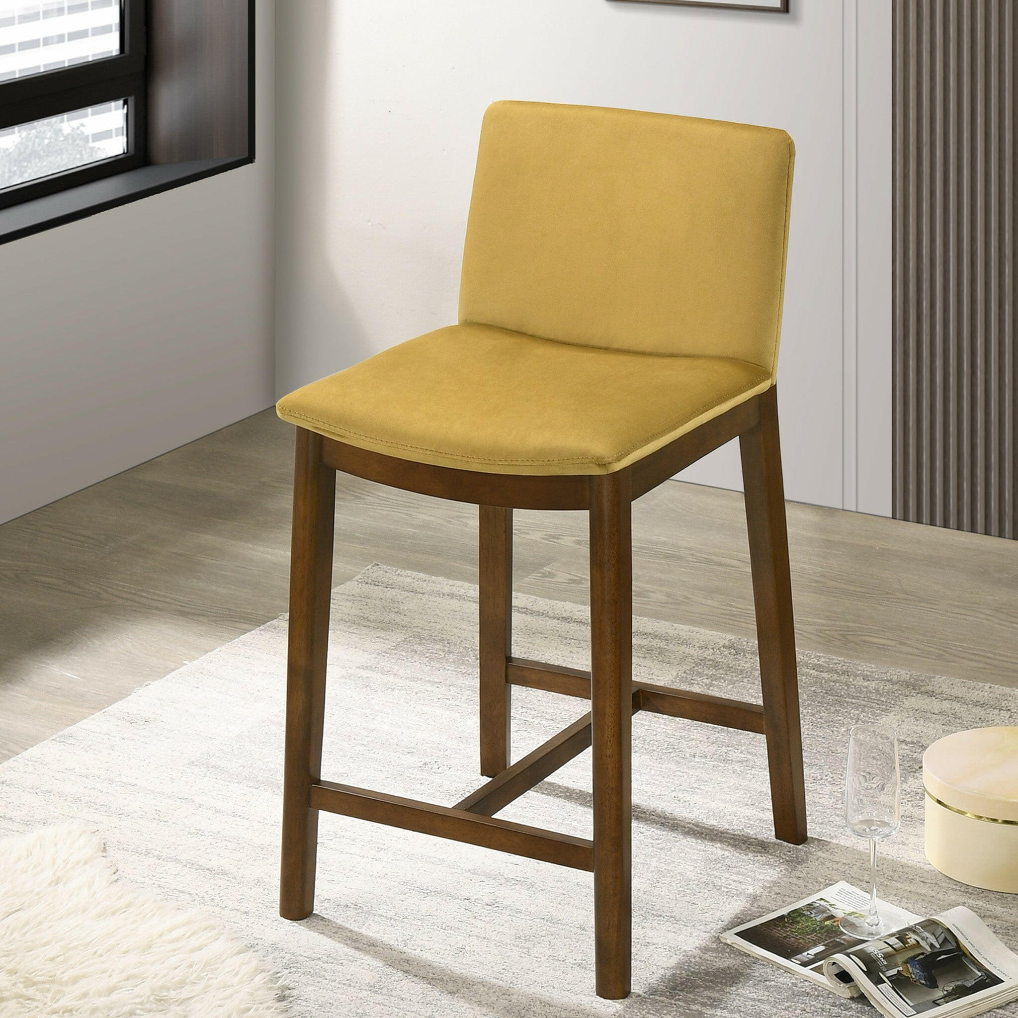 Shannon Counter Chair In Dark Yellow Velvet.