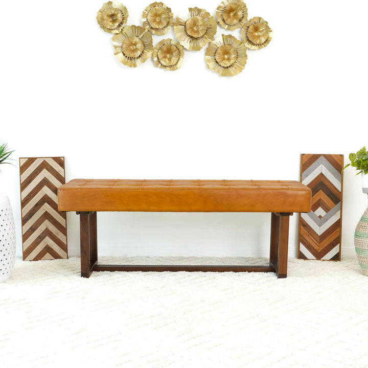 Cameron Tan Leather Bench.