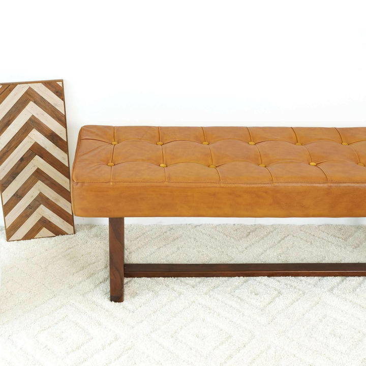 Cameron Tan Leather Bench.